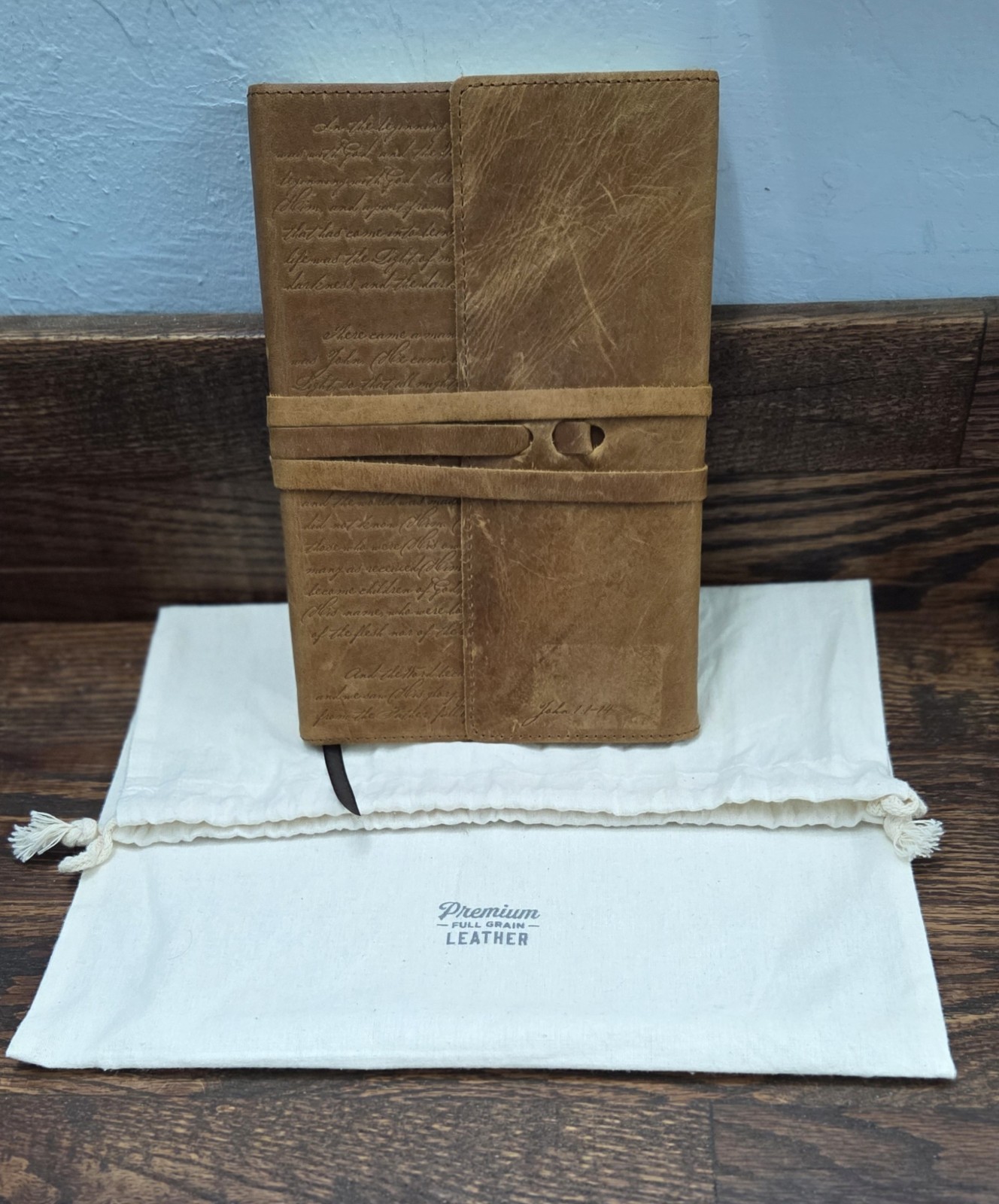 Christian Art Gifts “In The Beginning” Premium Full Grain Leather Journal NEW