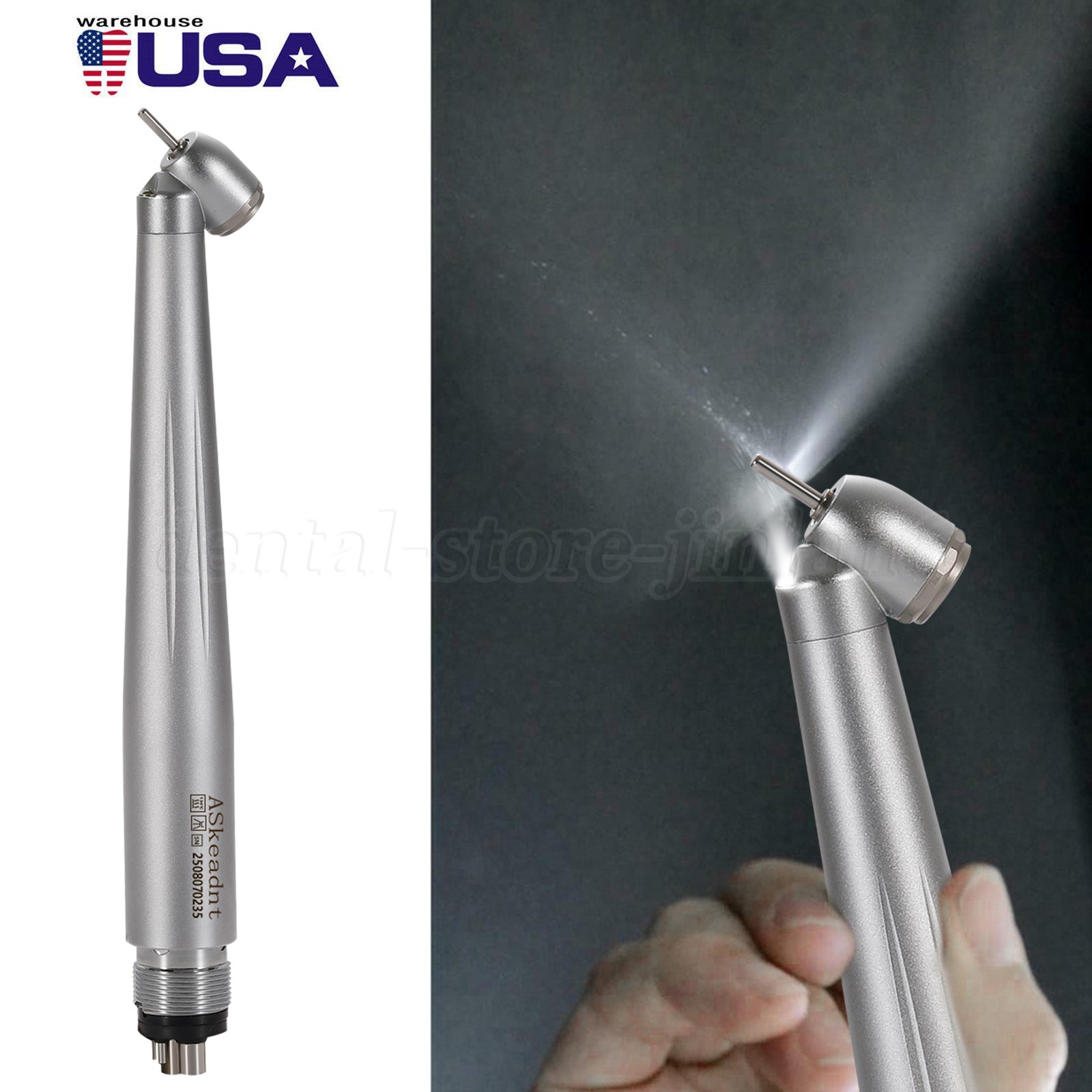 ASkeadnt Dental 45° LED High Speed Handpiece E-generator Push Button 4H