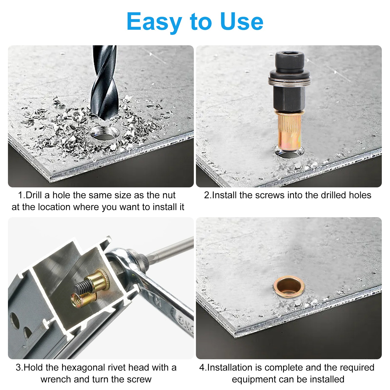 5 PCS Rivnut Tool Adapter Kit M4-M10 Manual Rivet Nut Setter for Drill & Wrench