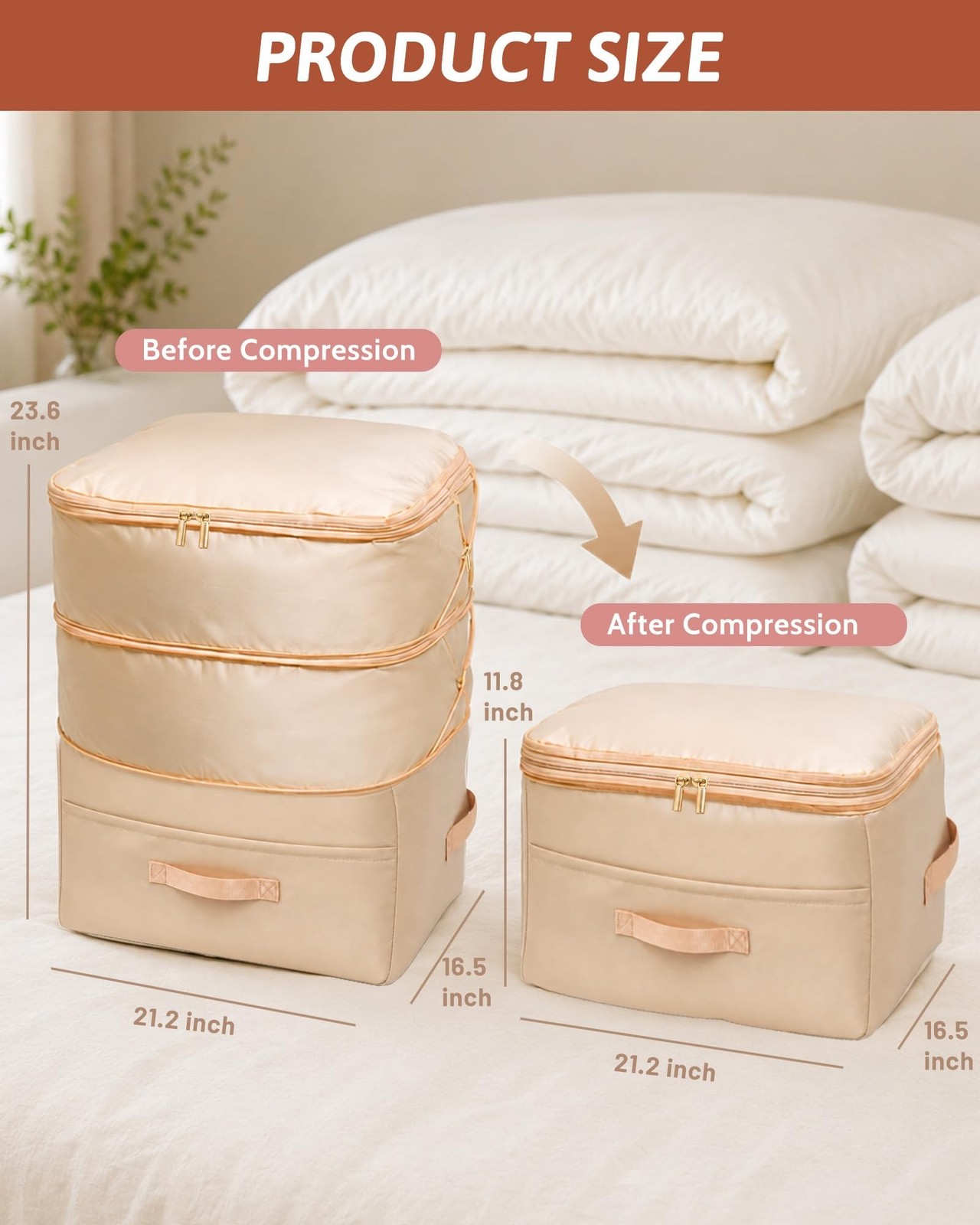 Ultra Space Saving Self Compression Organizers, 4 Pack Double Zipper Compress…