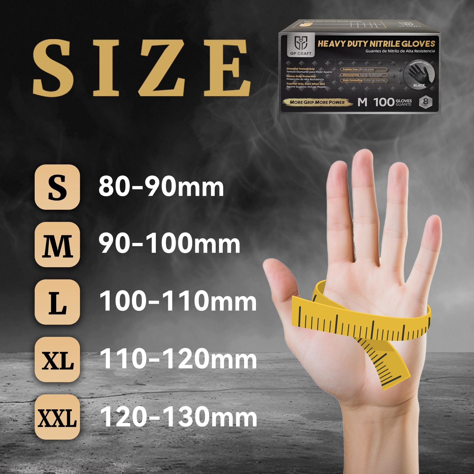 Gp Craft Heavy Duty Black Diamond Grip 8Mil Nitrile Gloves – Industrial Grade