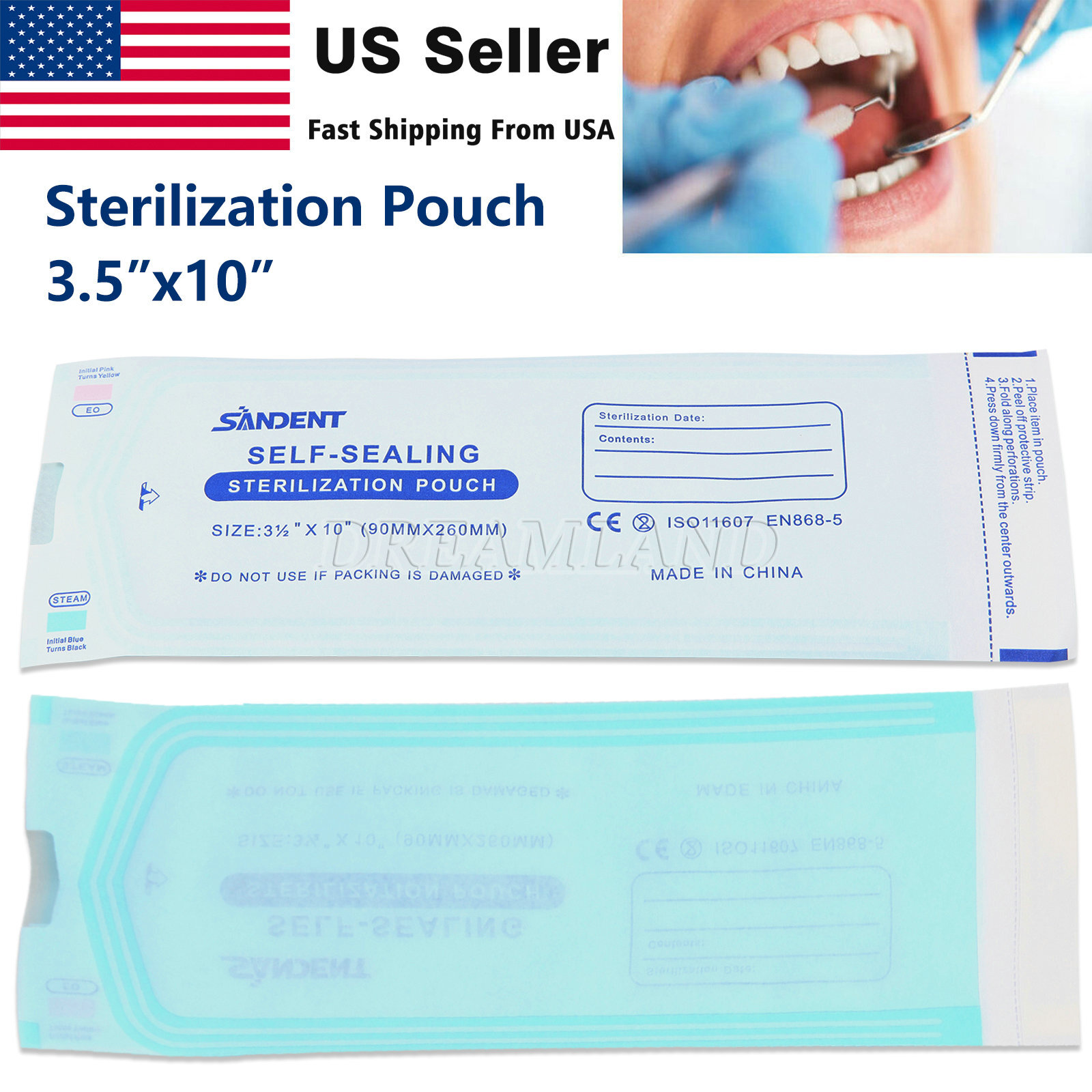 200pcs/Box 3.5″x 10 “Self Sterilization Pouches Pouch Autoclave Sterilizer Bags