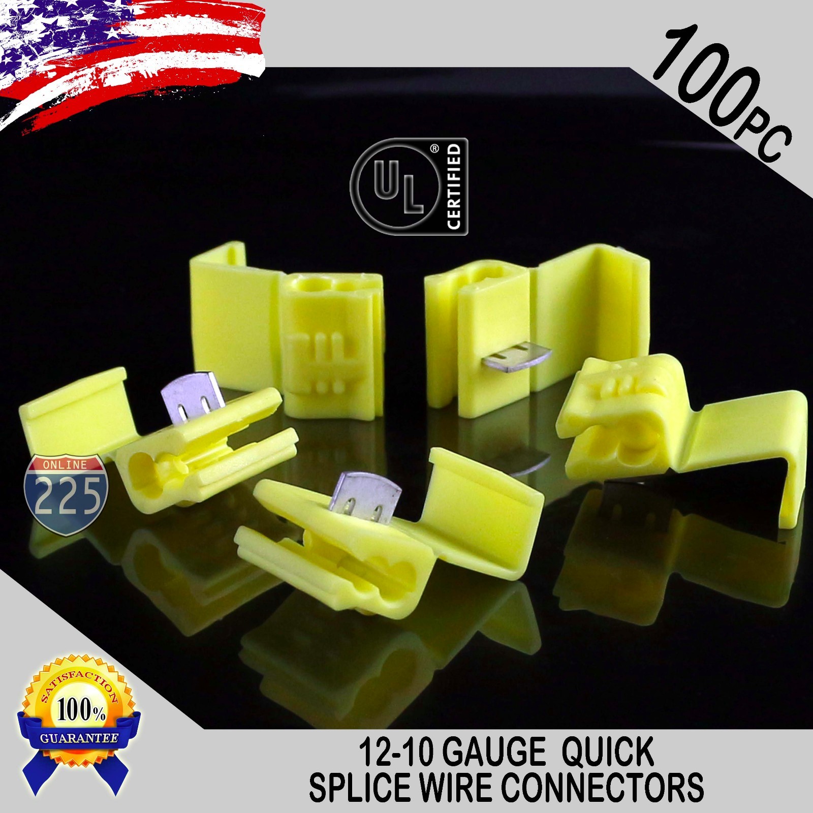 100 Pack 12-10 Gauge Yellow Quick Splice Tap Wire Connectors Terminals UL TAIWAN