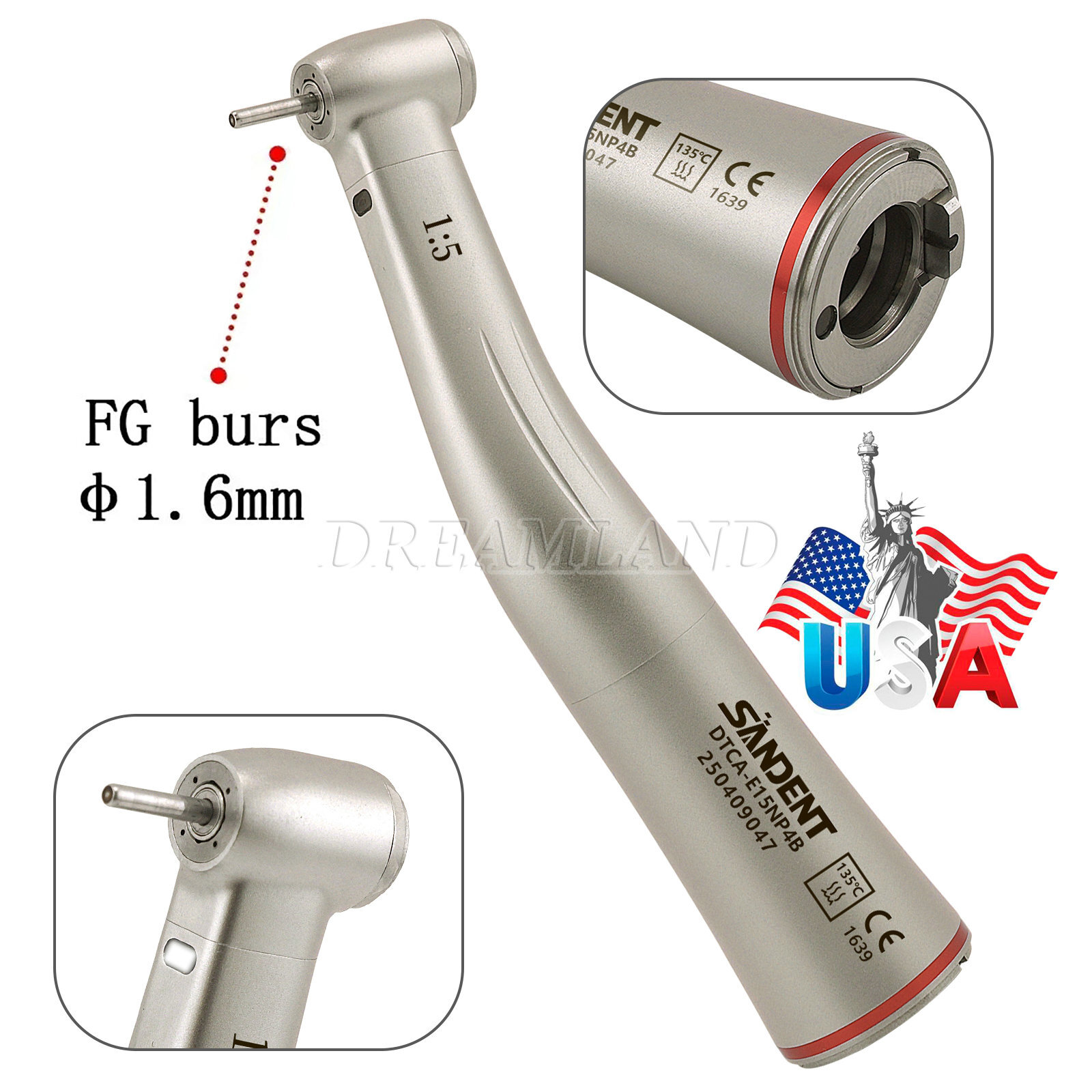 Dental 1:5 LED Fiber Optic Contra Angle Handpiece 4 Sprays Fit NSK Ti-MAX X95L