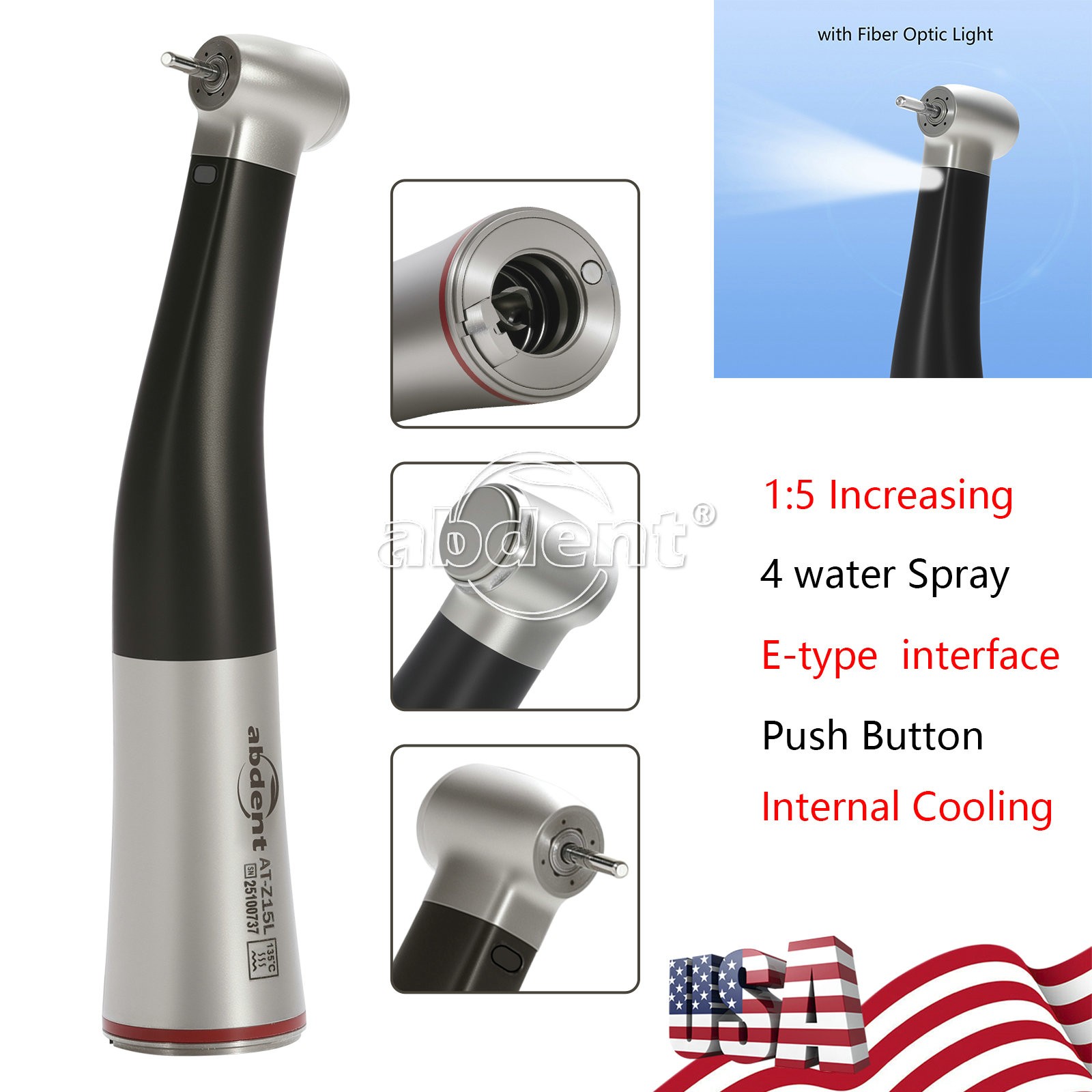 1/5/10 Ab abdent 1:5 LED Fiber Optic Increasing Electric Contra Angle Handpiece