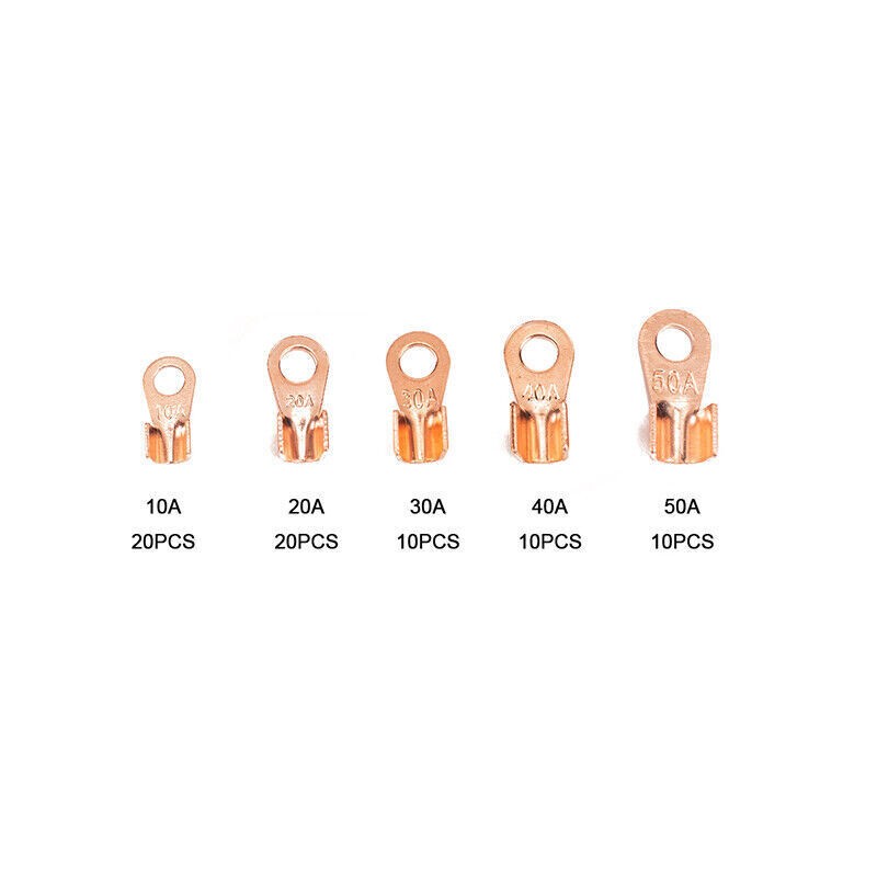 70PCS 5Types Car Open Wire Connector Copper Ring Lug Terminal Kit w/Box a