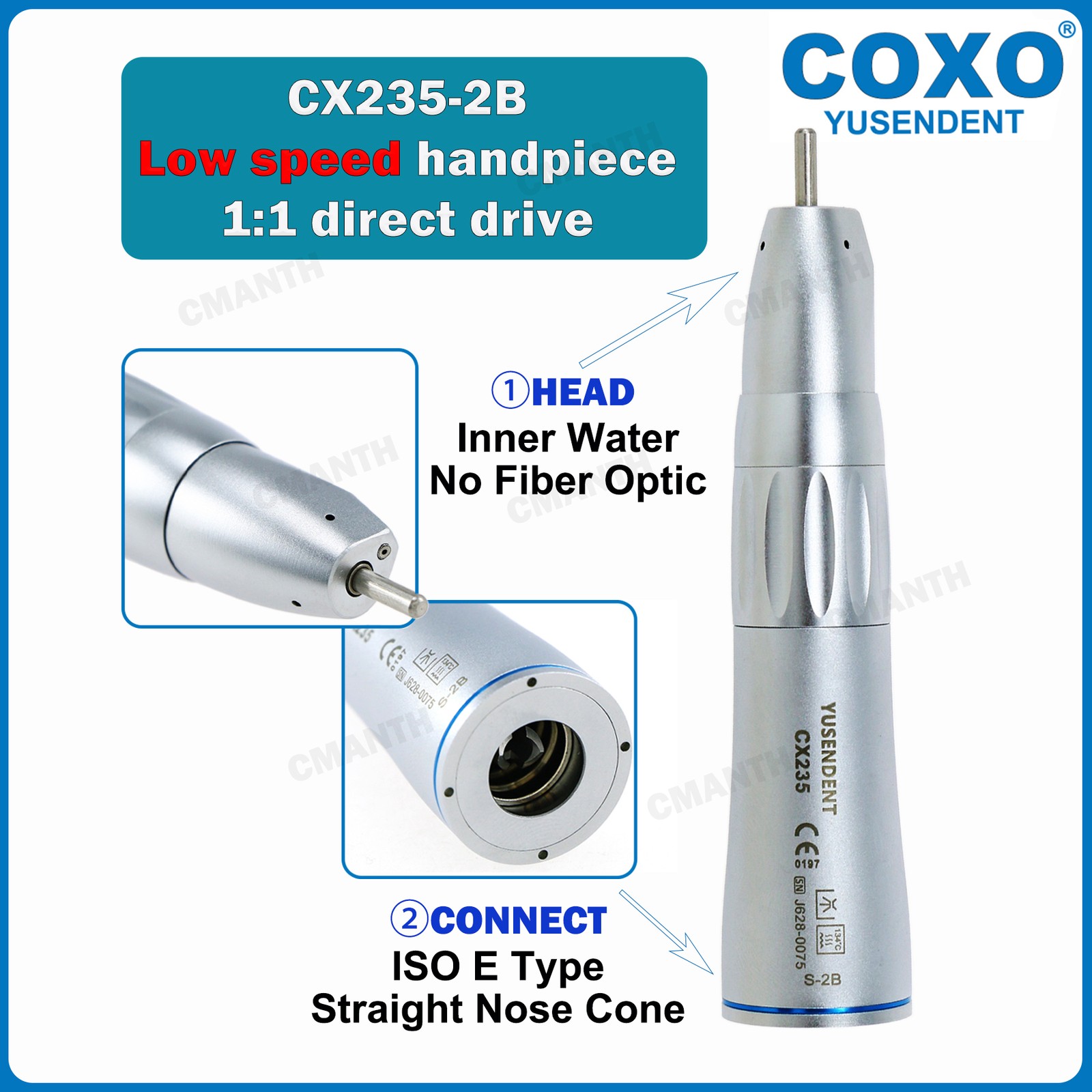COXO Dental Contra Angle Turbine 1:1 Internal Water Low Speed Straight Handpiece