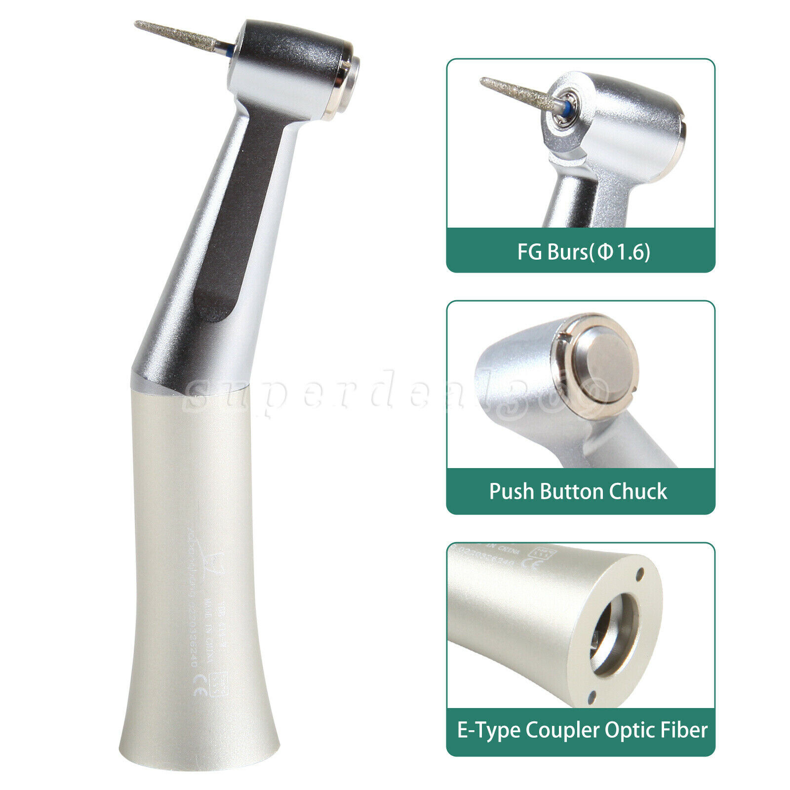 Dental Push Button Low Speed Contra Angle Handpiece E-type Fit FG 1.6mm Burs
