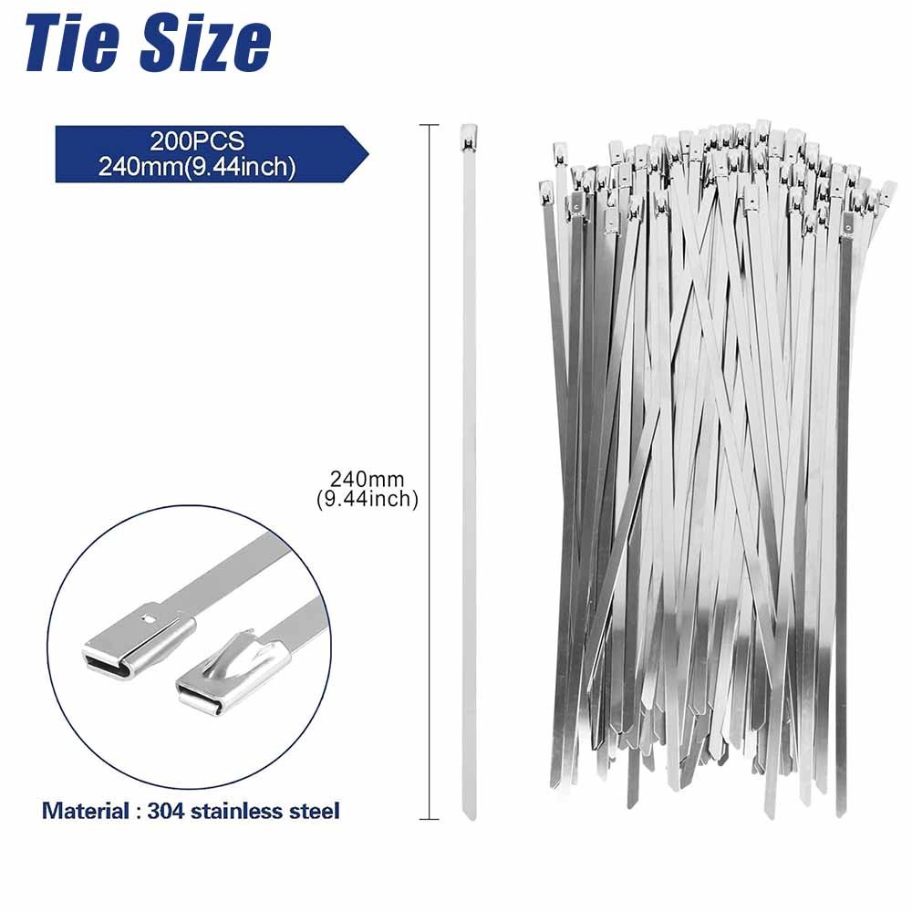 Stainless Steel Zip Ties Gun Kit Cable Tie Tool With 200pcs Metal Zip Ties