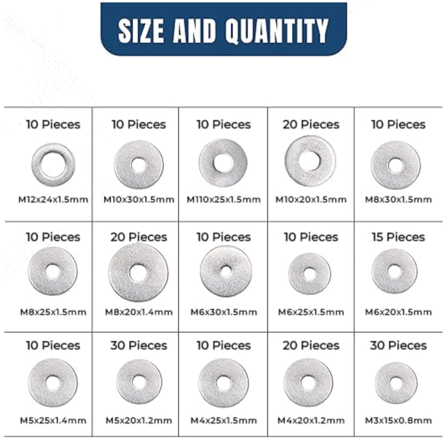 High Compatibility Flat Washers Set – 304 Stainless Steel