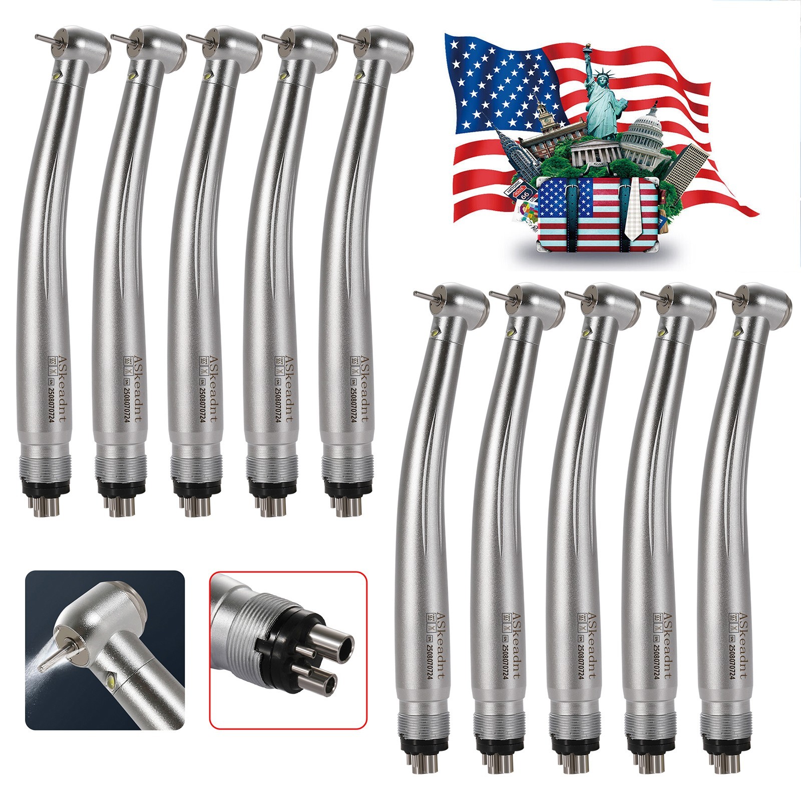 10*Dental PANA Max High Speed LED Handpieces NSK Type Internal Triple Spray Push