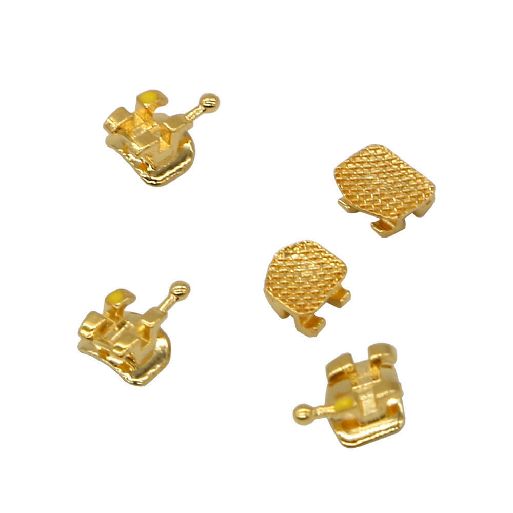 18K Gold Coated Orthodontic Metal Brackets, Mini Roth .022 3-4-5 with Hook