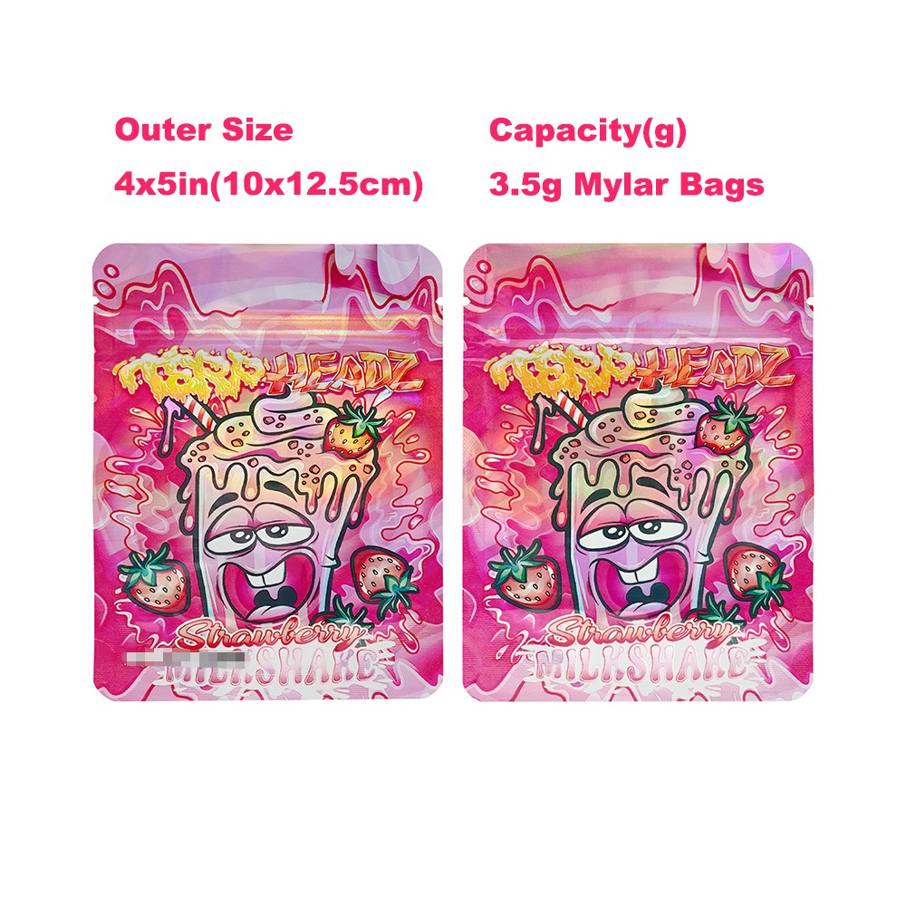 Smell Proof 3.5g Cartoon Print Mylar Bags 100pcs Zip Seal Stand Up Gummies Bags