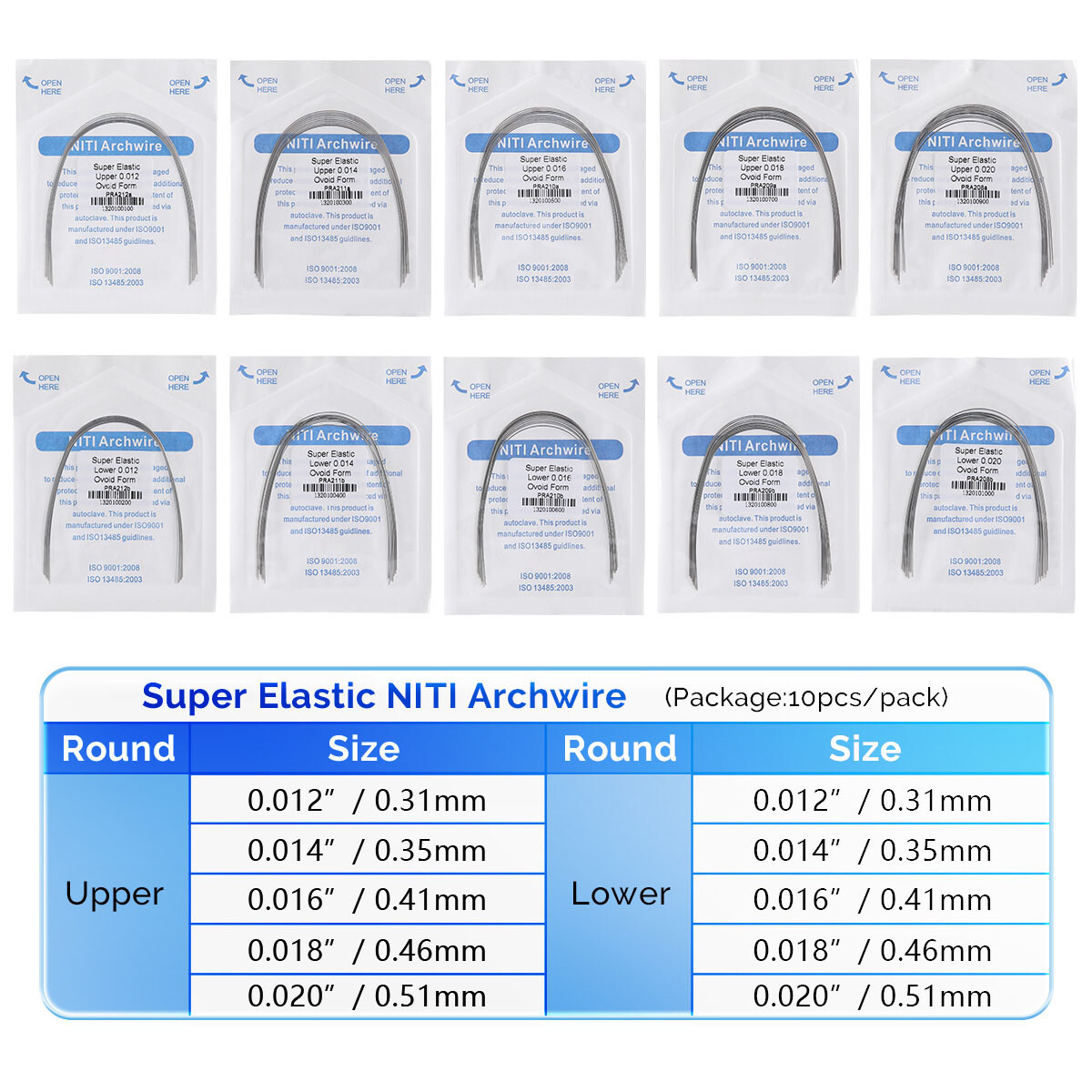 100pcs AZDENT Dental Orthodontic Super Elastic Niti Round Arch Wires Ovoid Form