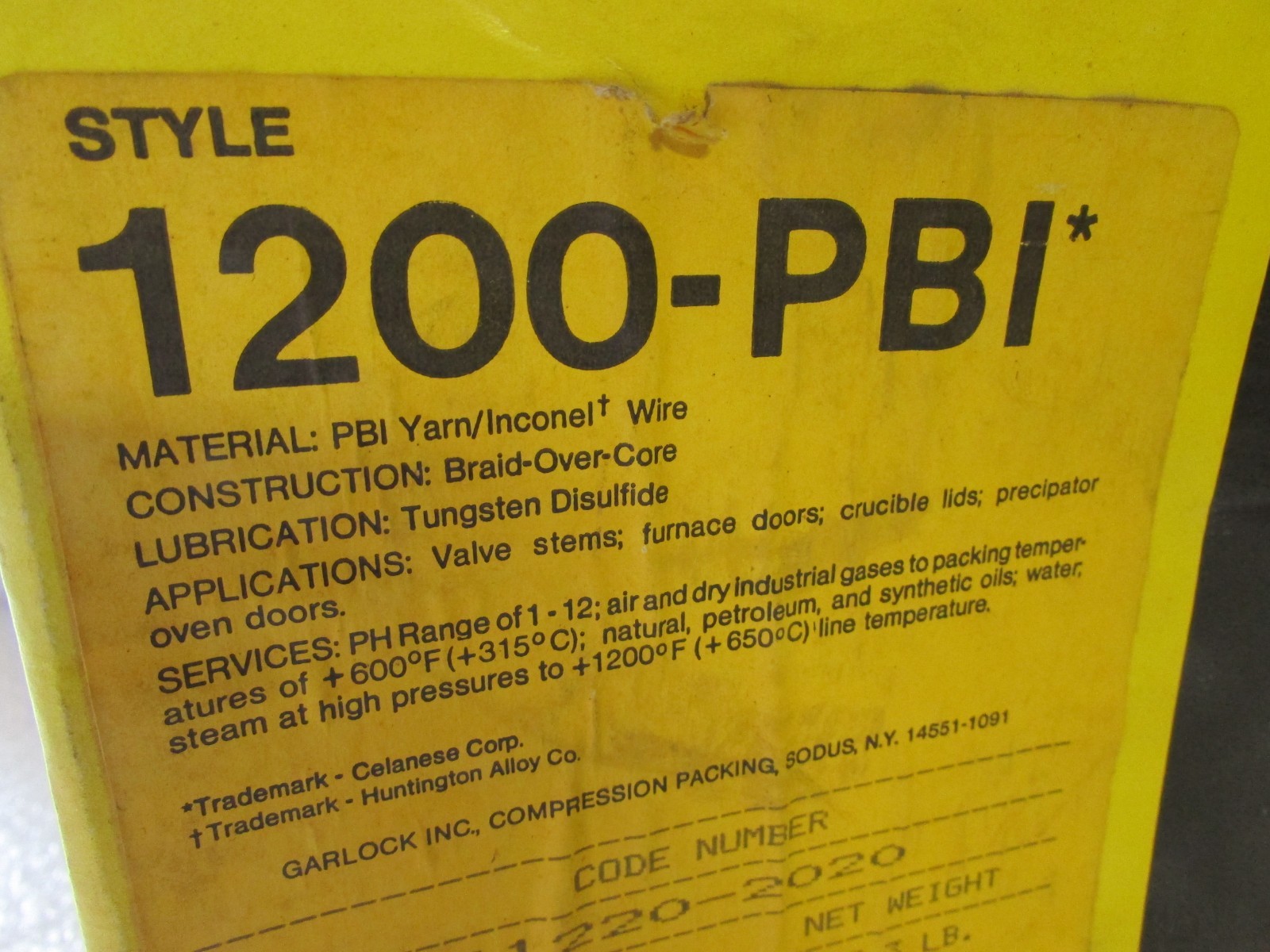 Garlock Compression Packing Style 1200-PBI 5/16-in 7.9mm 41220-2020