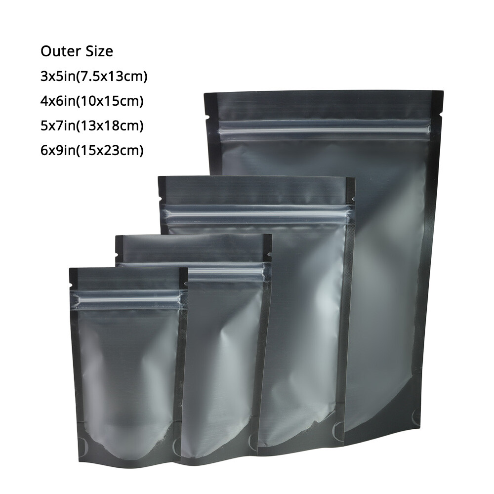 Mult-Sizes Matte Clear Front Black Inside&Back Mylar Stand up Zip Lock Bag M44