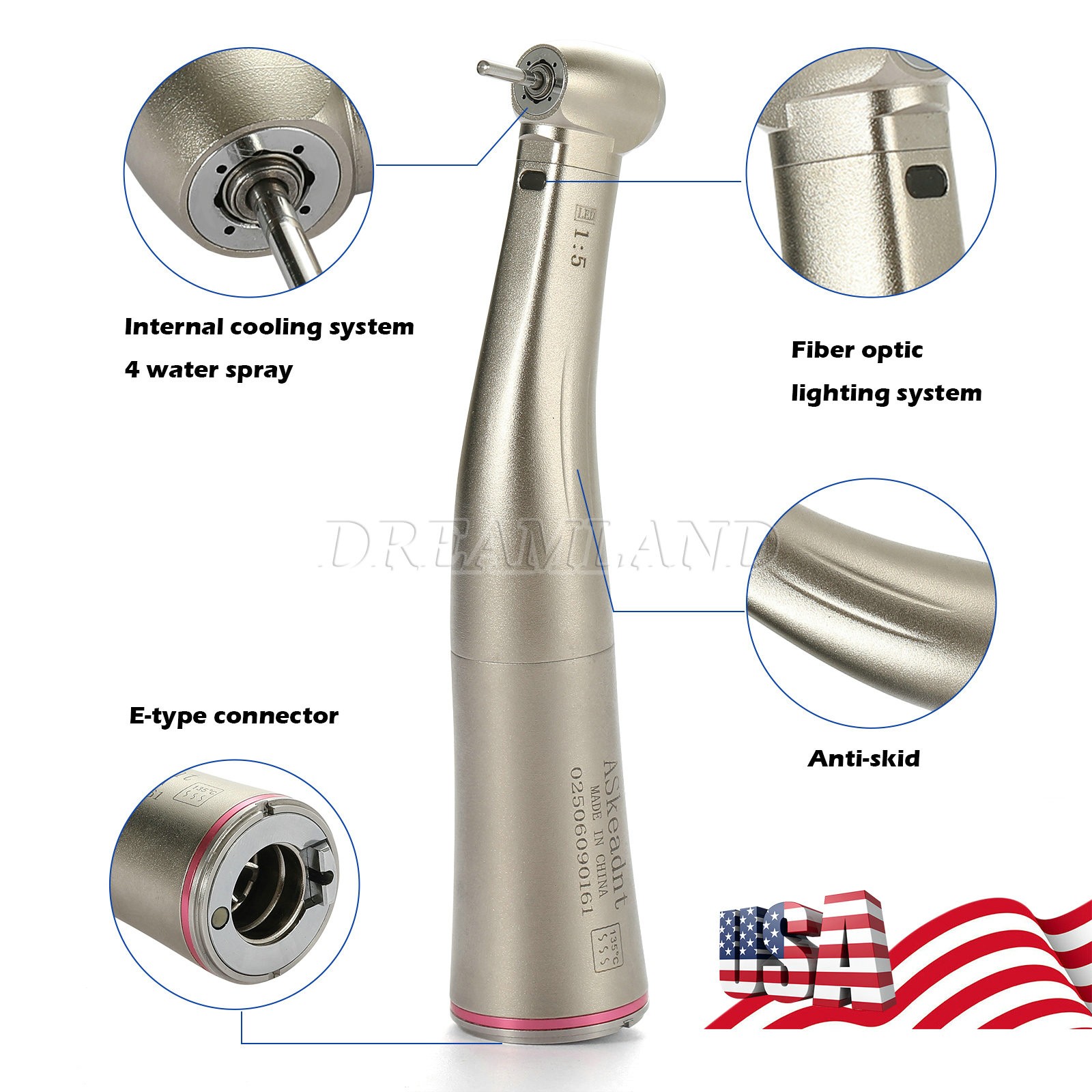 KAVO Style Dental Fiber Optic High Speed Turbine Handpiece LED E-generator 4Hole
