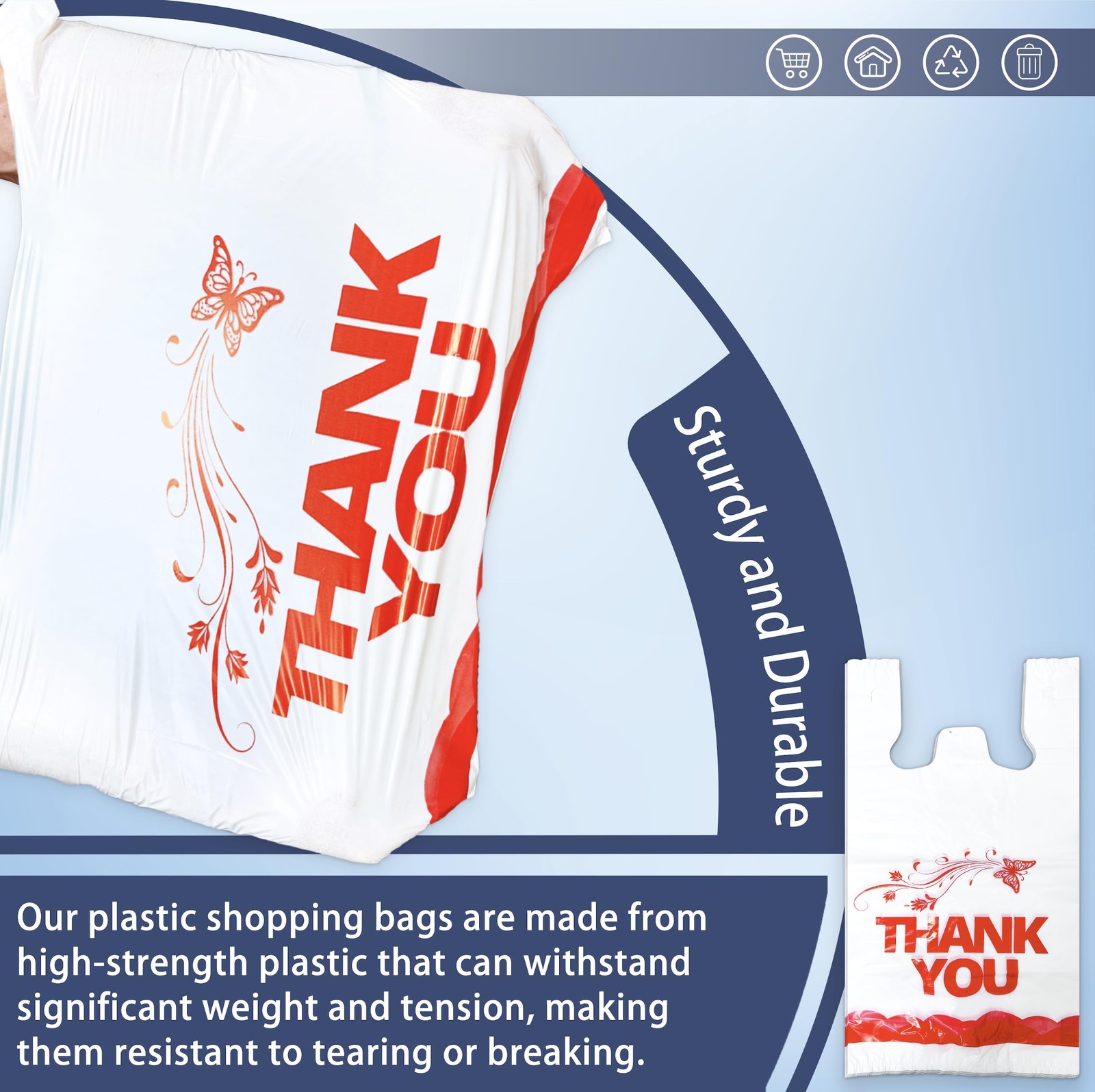 100 Pcs White Thank You Bags T Shirt Bags To Go Grocery Reusable Disposable