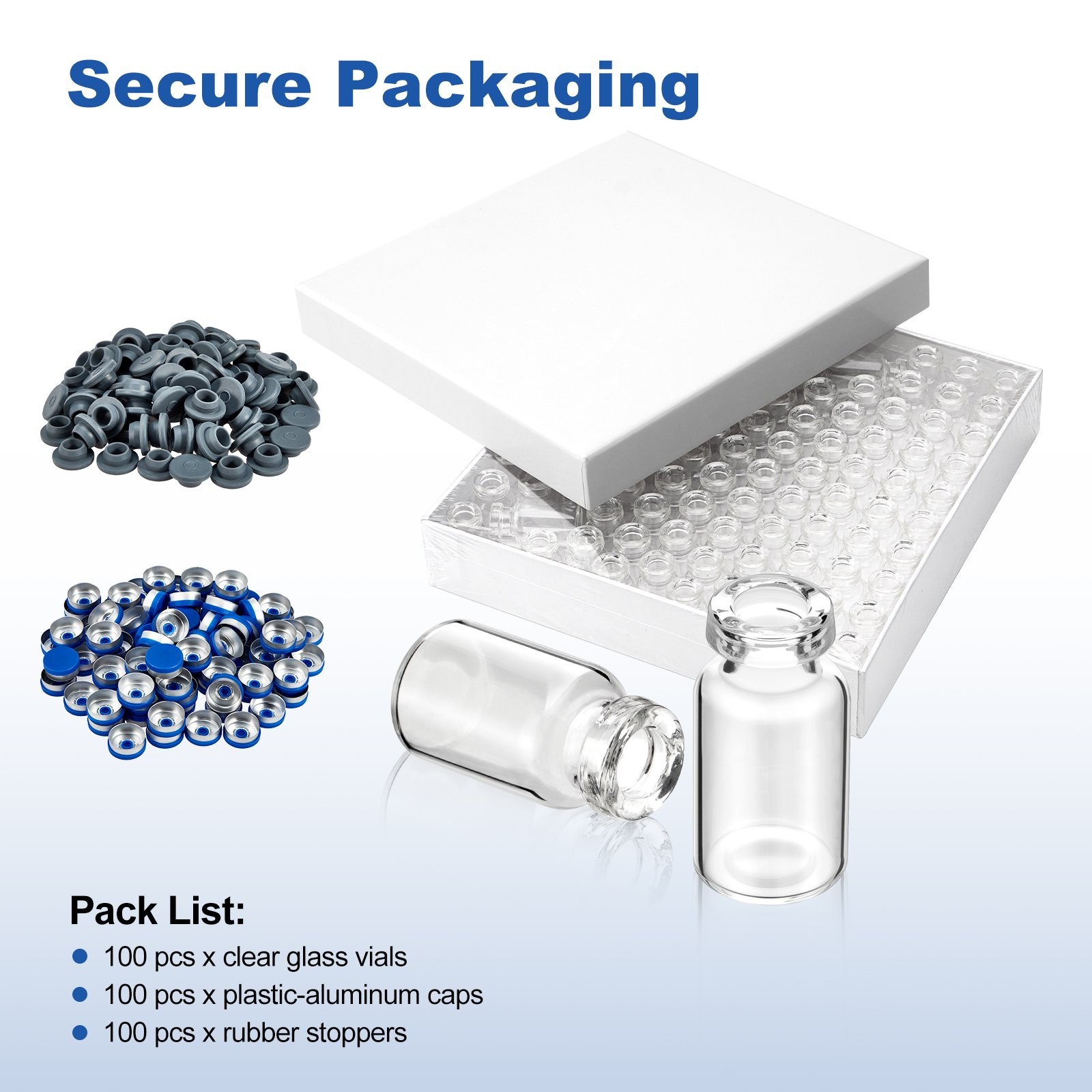 2mL Glass Vials Headspace GC Sample Vials w/ 13mm Caps 100/200/500/1000 Pack