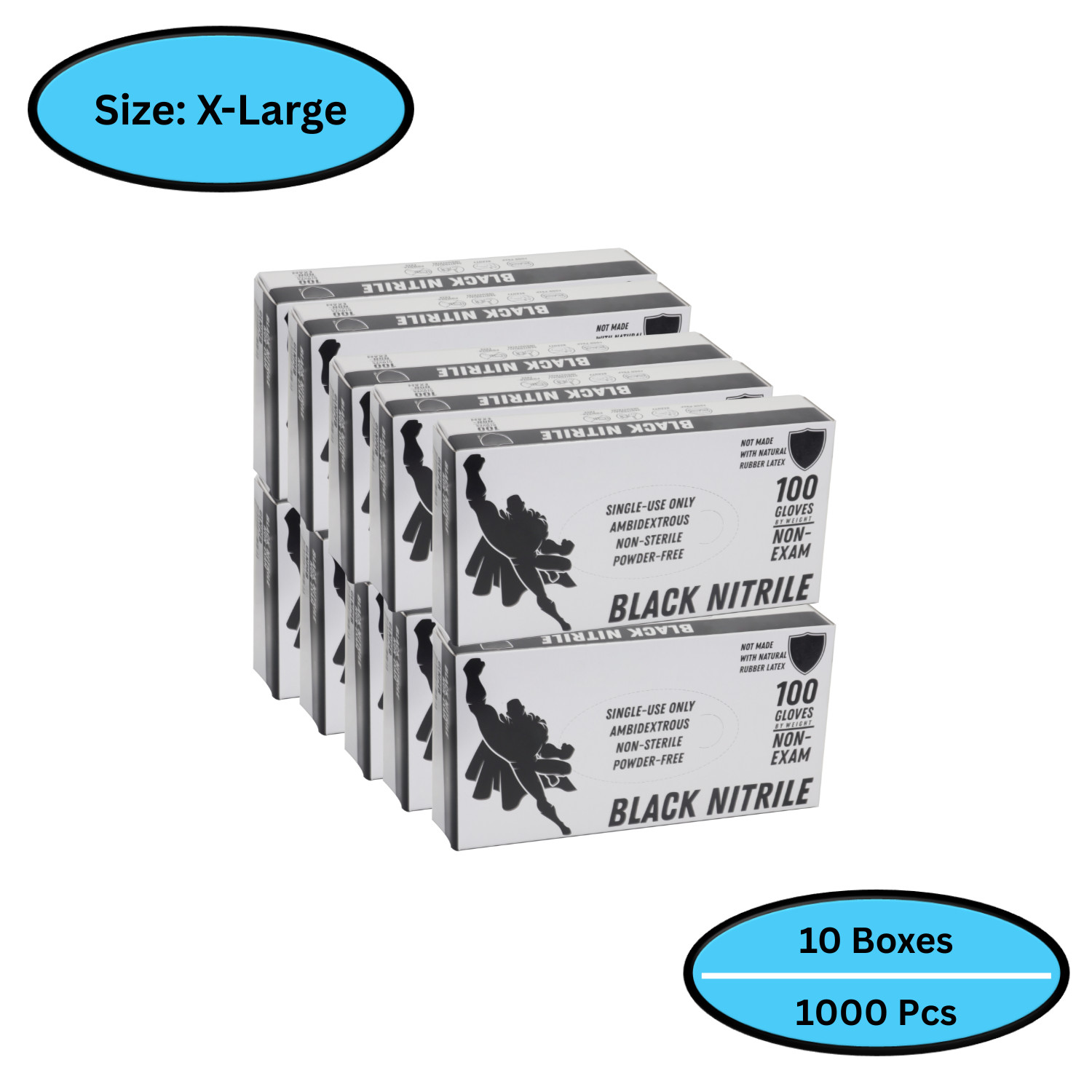 Black Industrial Grade Nitrile Gloves, XL, 5 Mil, 1000 Count Powder & Latex-Free