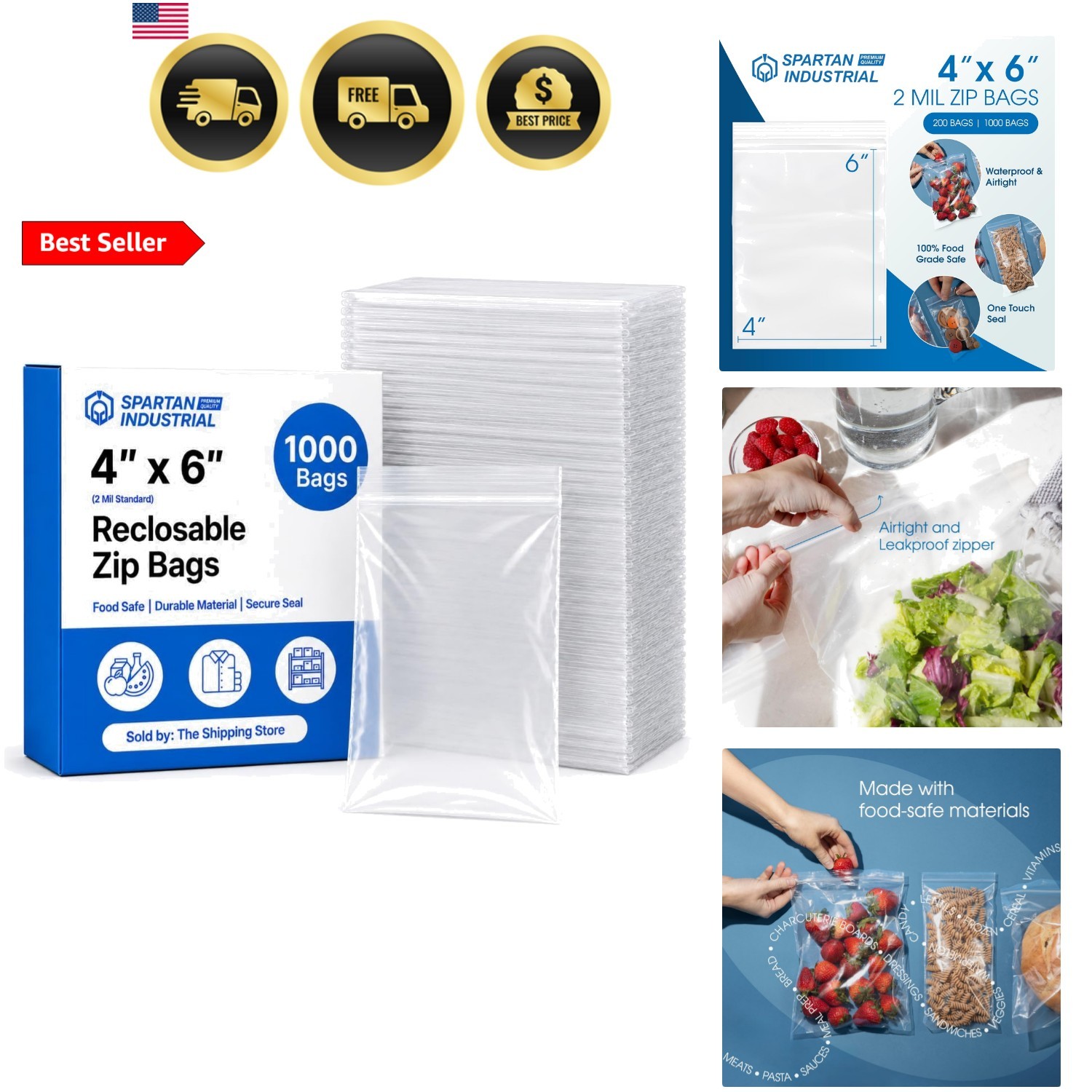 4” X 6” 1000 Count 2 Mil Clear Reclosable Zip Plastic Poly Bags with Resealab…