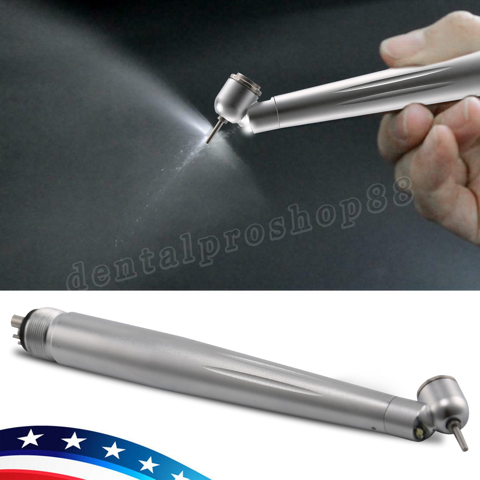 LED Dental Surgical Handpiece 45° Angle 4 Hole Midwest Rear Exhaust Impact Air