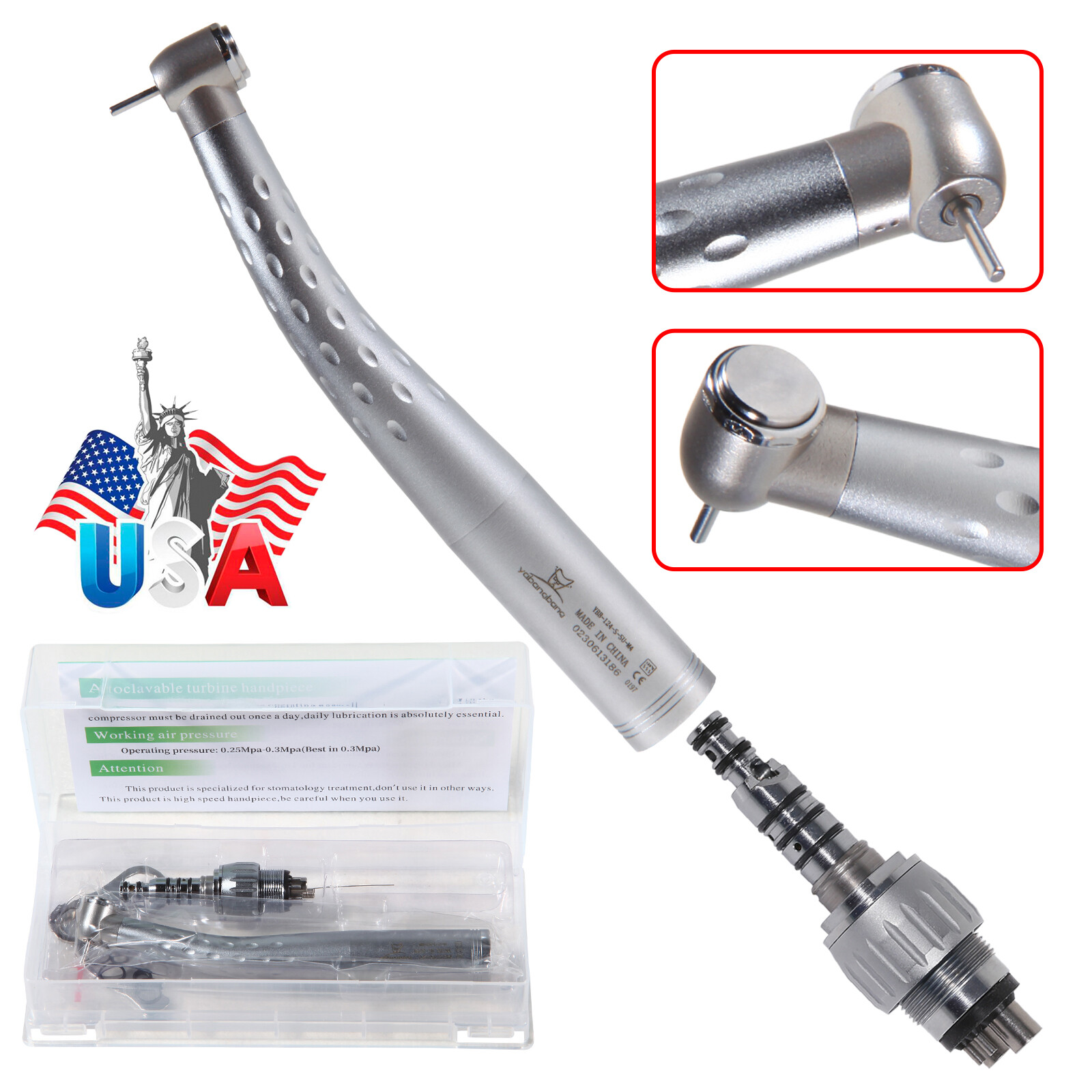 1-10 YABANGBANG Dental High Speed Handpiece / +4Hole Swivel Coupler For KaV GB4