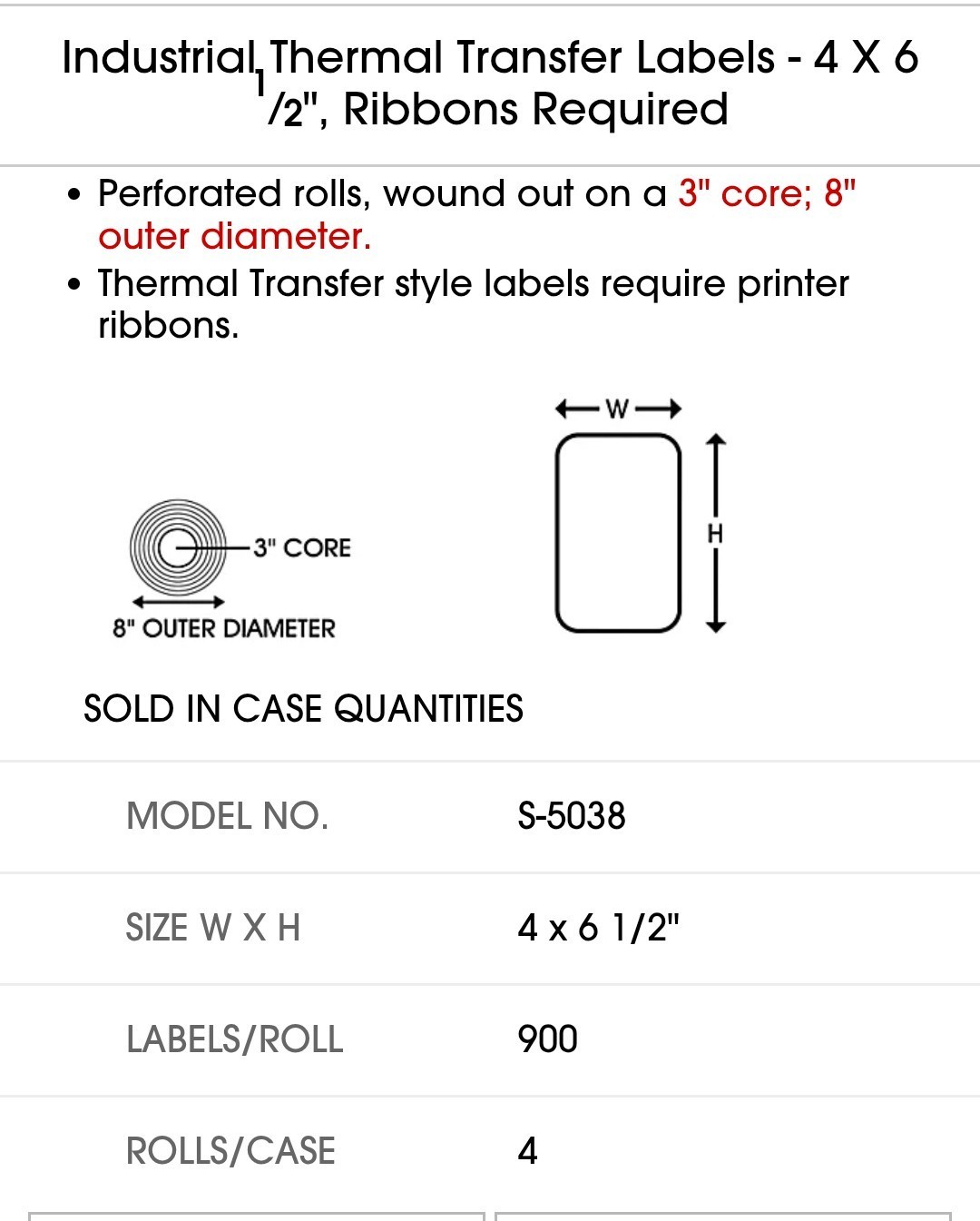 Zebra Direct Thermal Labels S-5038