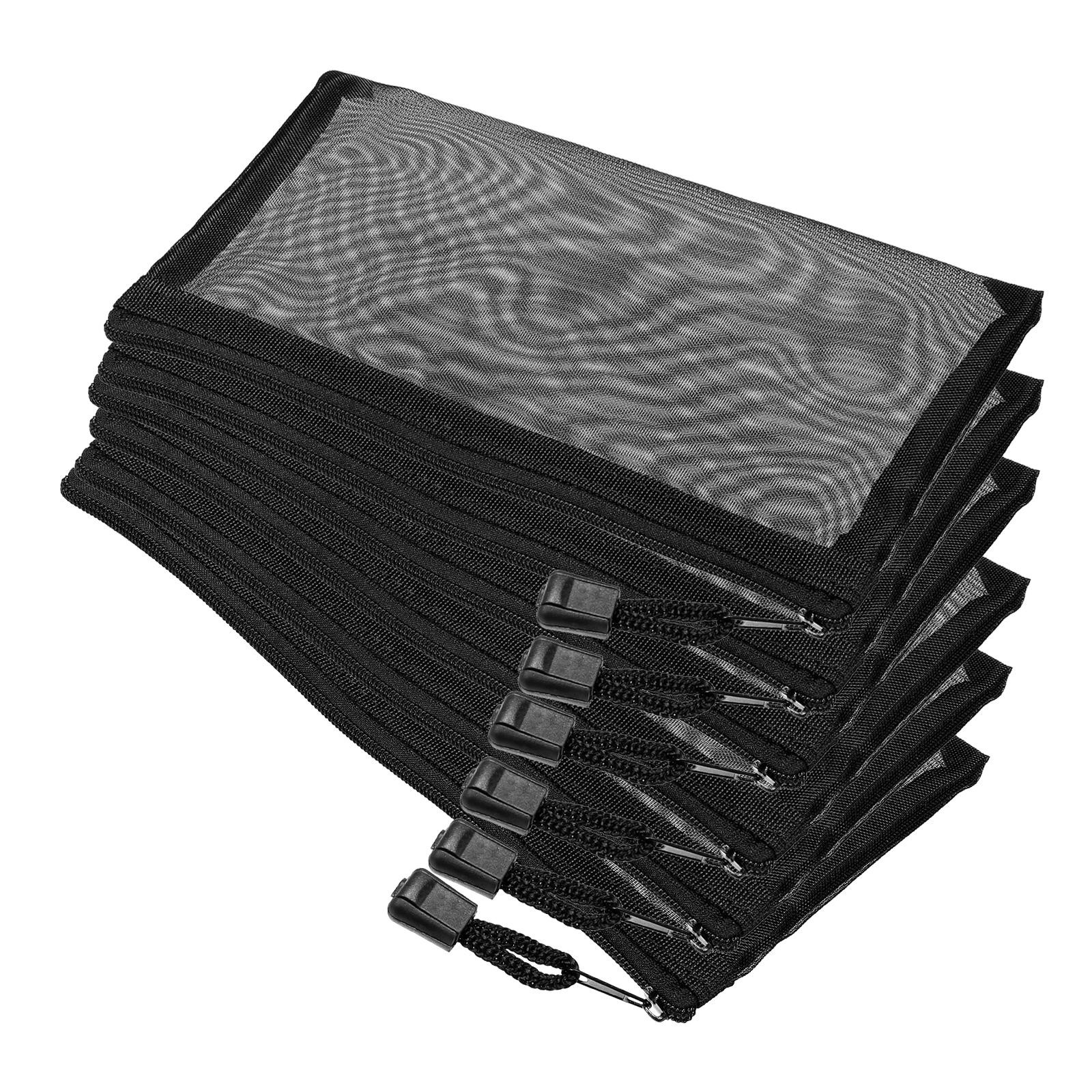 6 Pack Mesh Cosmetic Bags A6 Nylon Pencil Cases Zipper Organizer Black