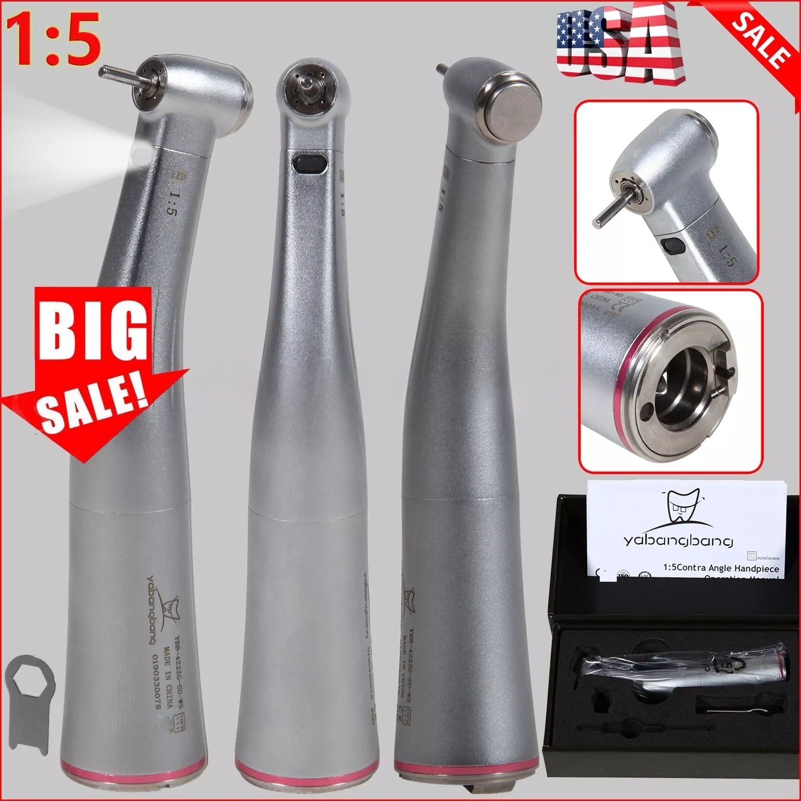 Dental Electric Highspeed Handpiece 1:5 Fiber Optic Contra Angle E-Type