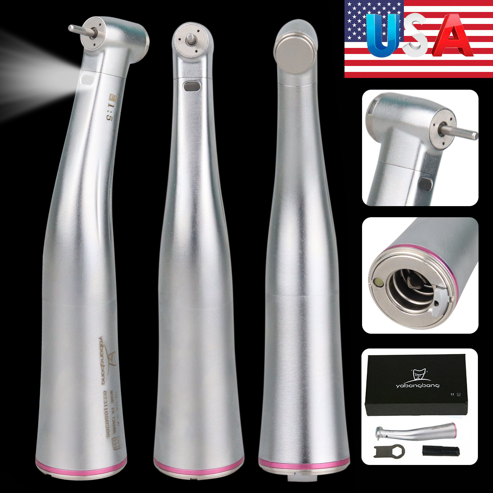 NSK Style Dental 1:5 LED Fiber Optic Contra Angle Internal Water Mini Head