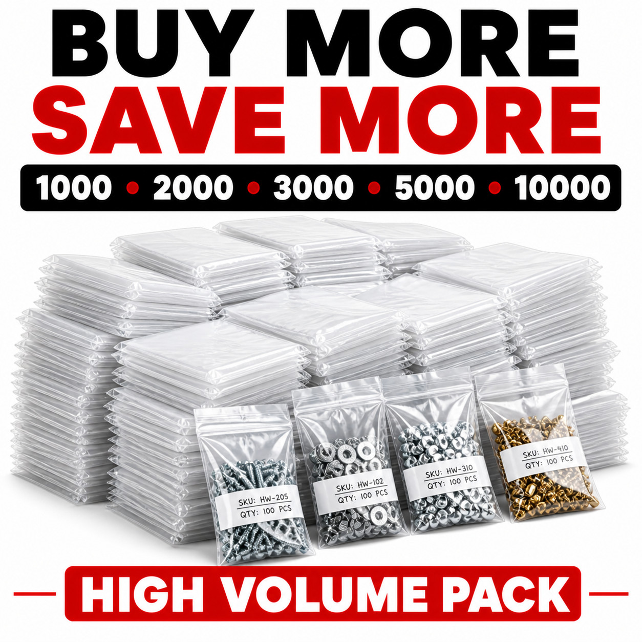 3×5 Clear Zip Poly Bags 2 Mil Reclosable White Block Bulk 1000 2000 3000 5000