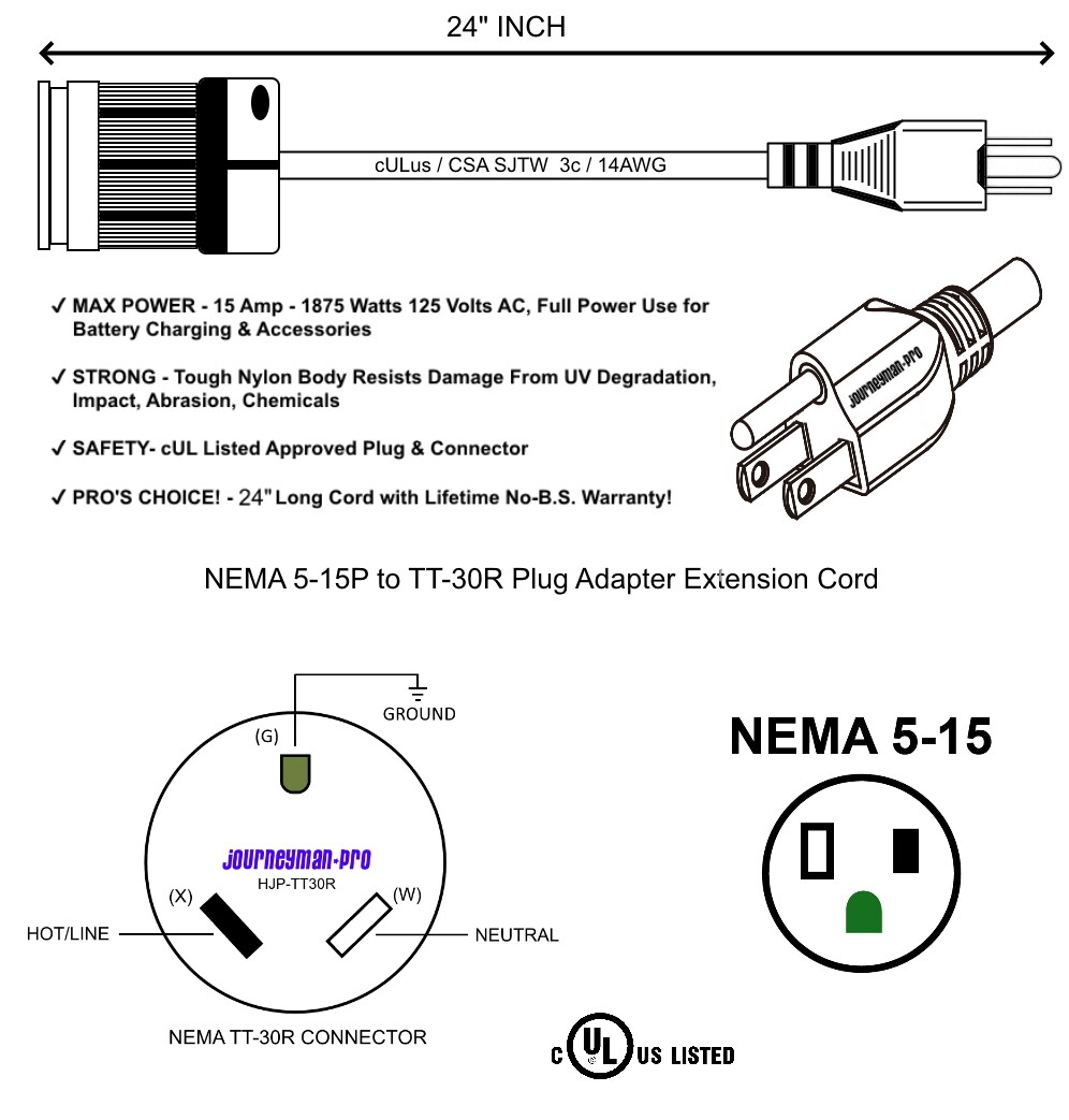 RV Camper Cord Adapter 15A Male to 30A Female 24inch Power Connector 110V 120V