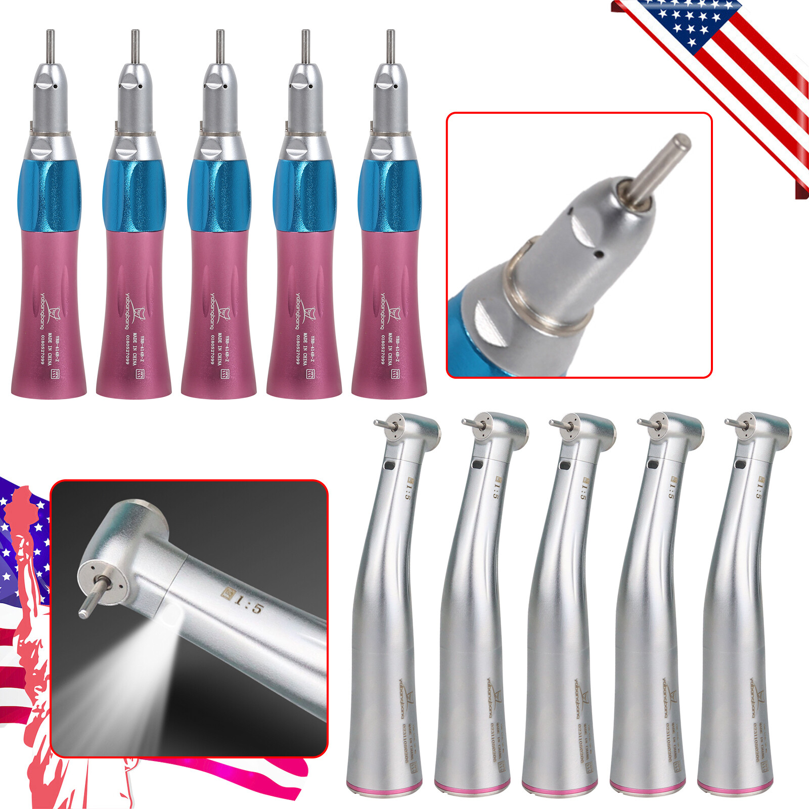 1-5 Dental 1:5 LED Contra Angle /1:1 Straight Nose Cone Handpiece