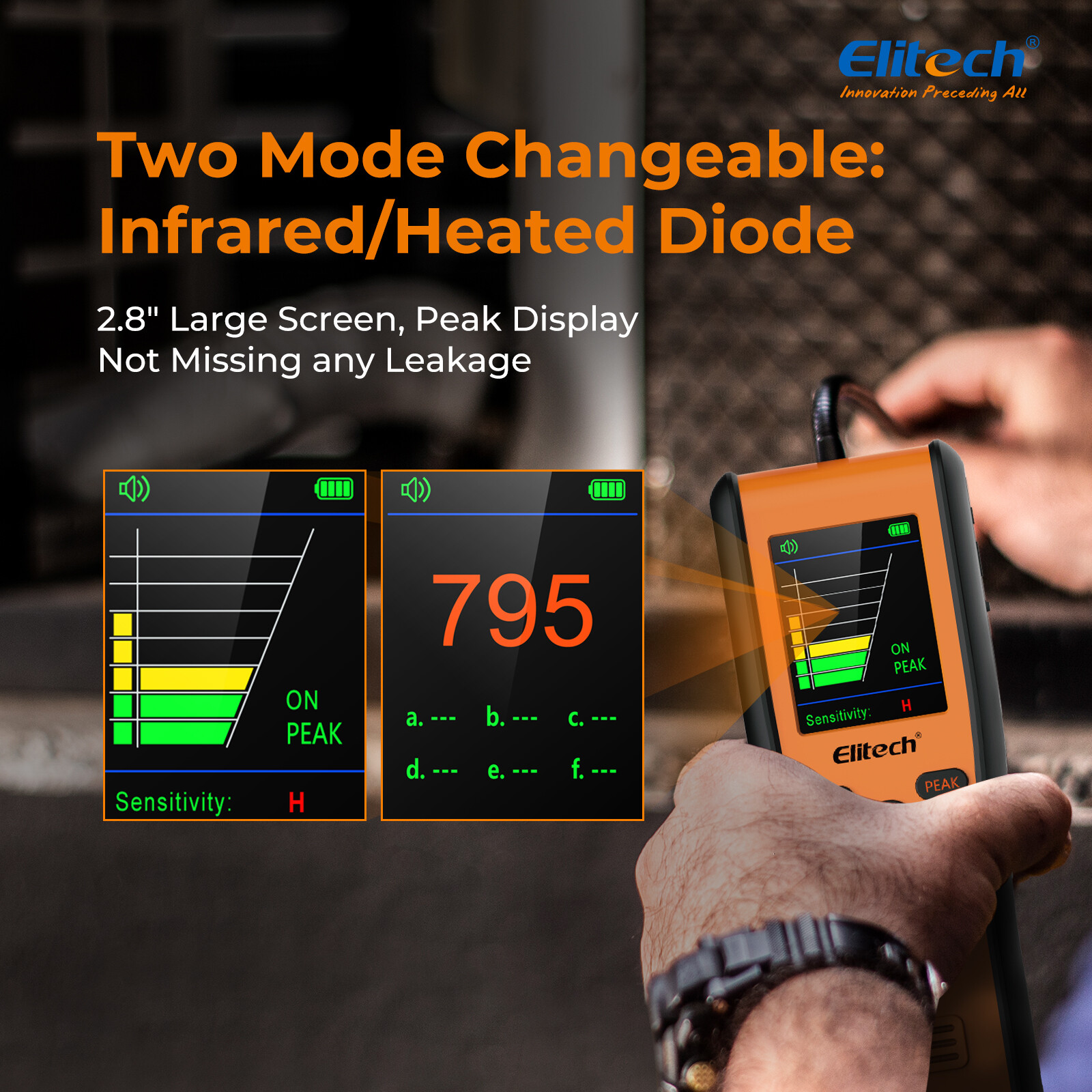 Elitech Dual Sensor Infrared&Heated Diode HVAC Refrigerant Leak Detector IR-200
