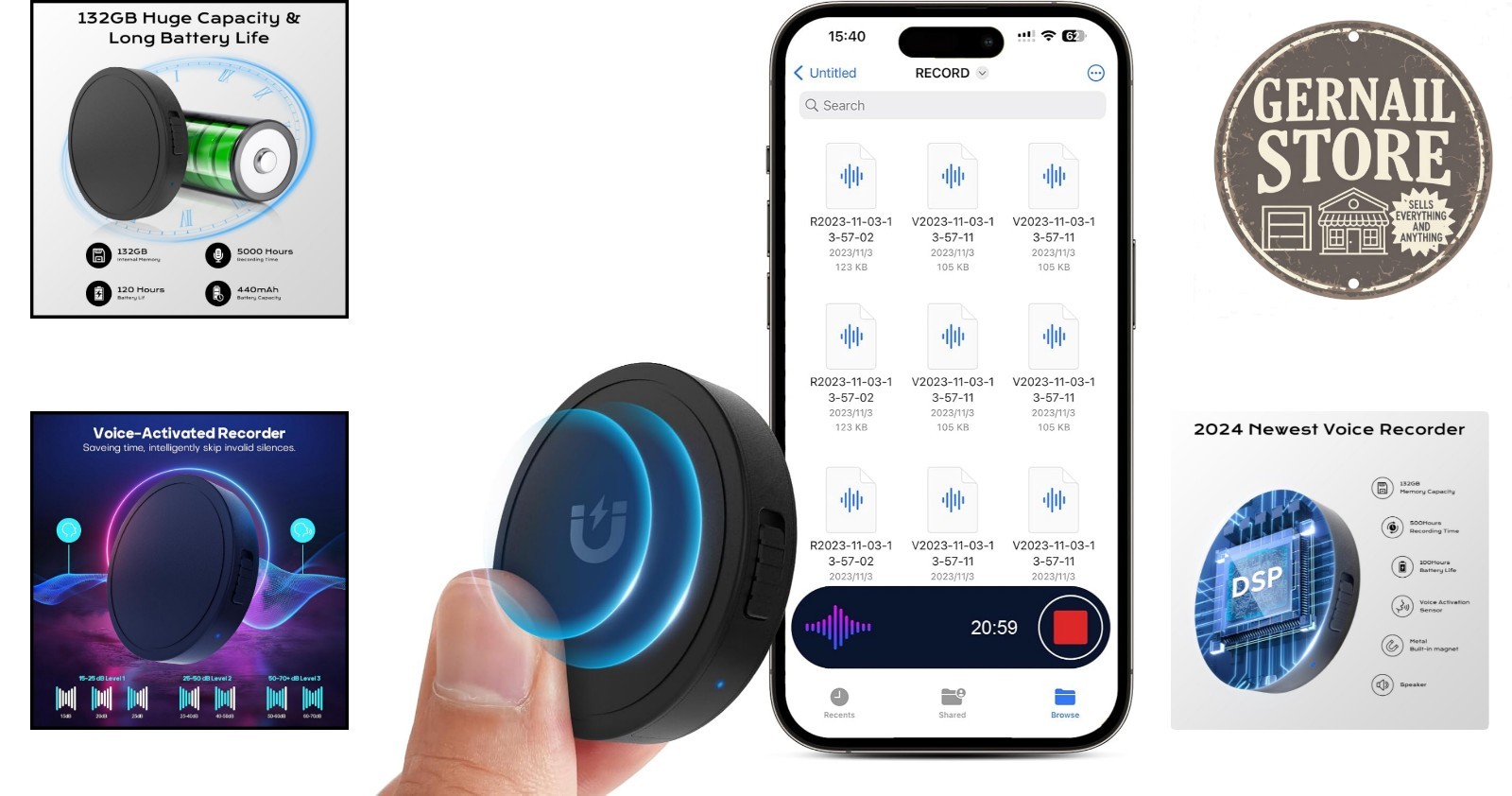 High-Capacity Voice Recorder with AI Noise Cancellation & USB-C Compatibility