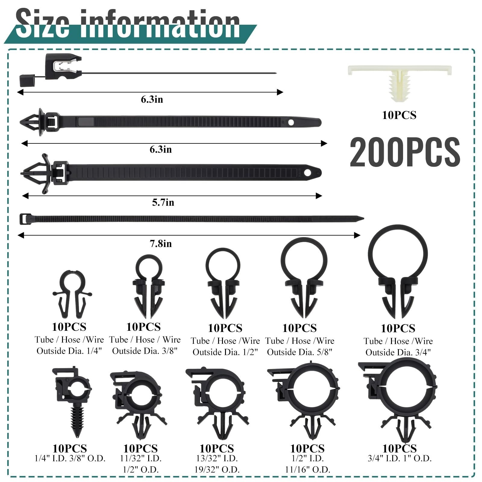 200pcs Nylon Cable Tie Clips, Universal Wire Loom Routing Buckles for Cars & Tru