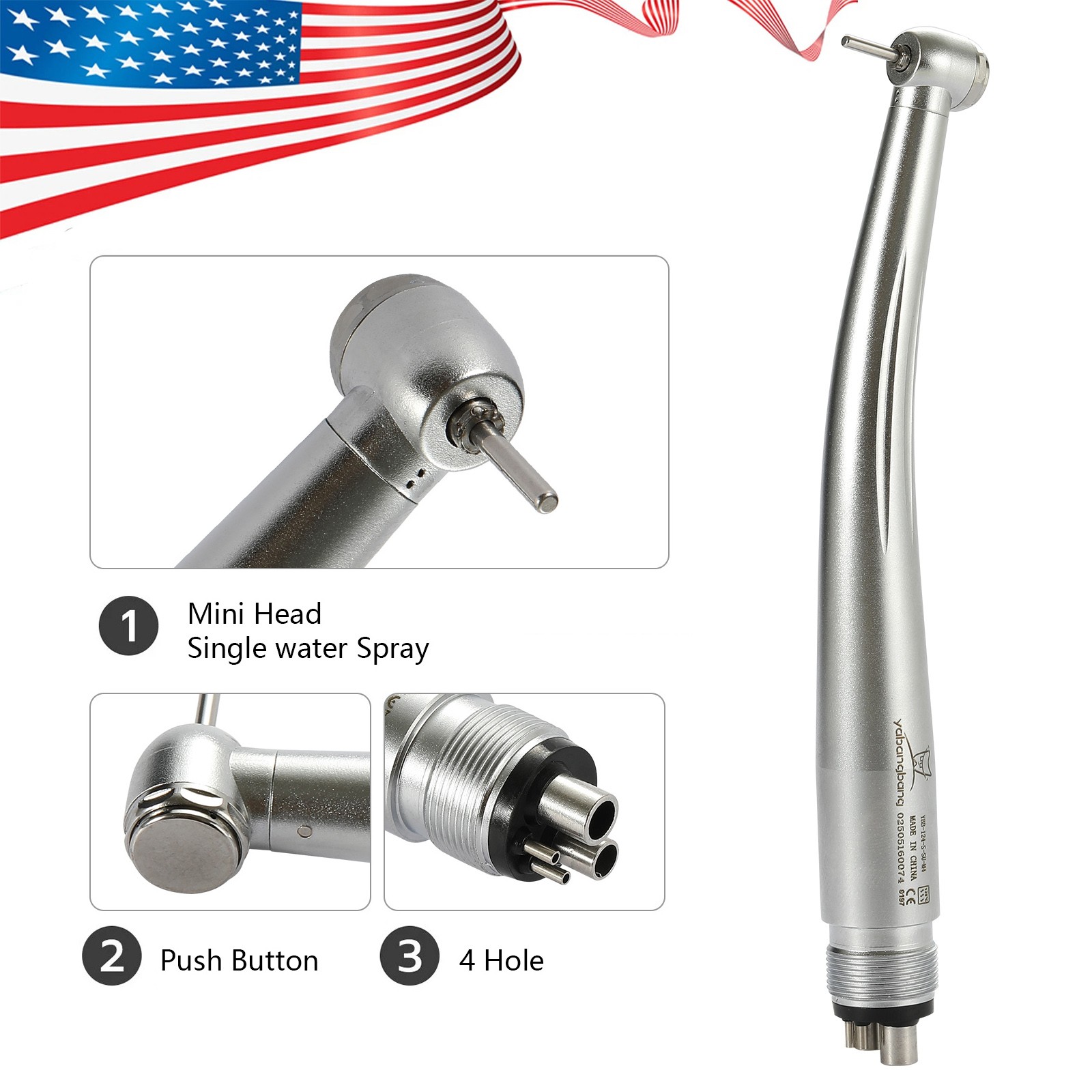 Dental Mini Small Head High Speed Handpiece Pedo Pediatric Push Button 4 Holes