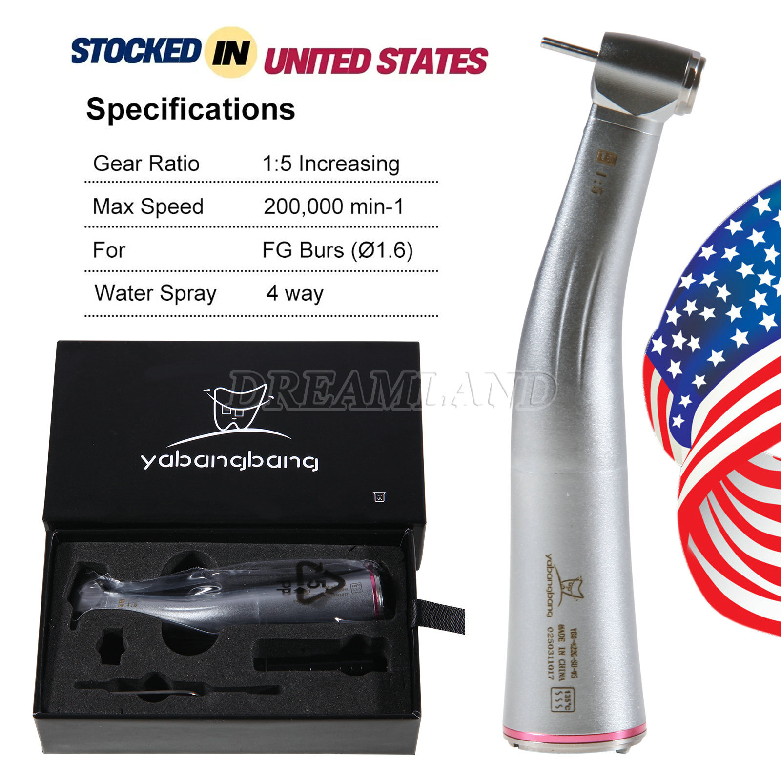 Dental 1:5 Electric Fiber Optic LED Contra Angle Red Ring Fit NSK Ti Max X95L
