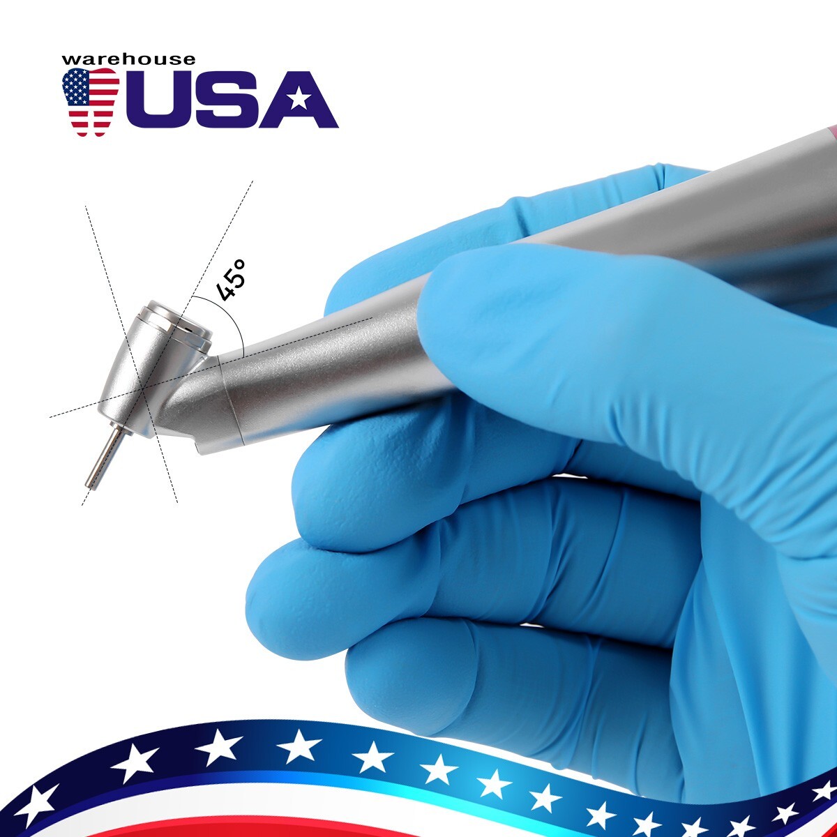 Dental 45° 1:4.2 Increasing Contra Angle LED Fiber Optic Handpiece Push Button
