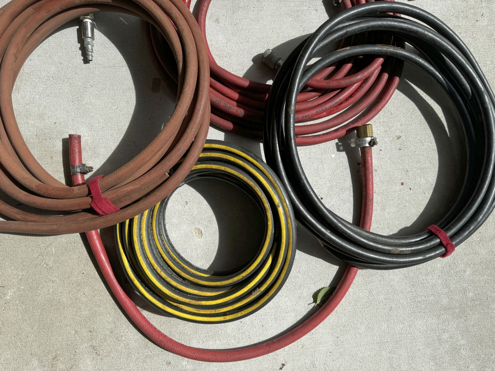 Lot of 8 Industrial Vinyl Pneumatic Air Tool Hoses w/Brass Couplings & Fittings