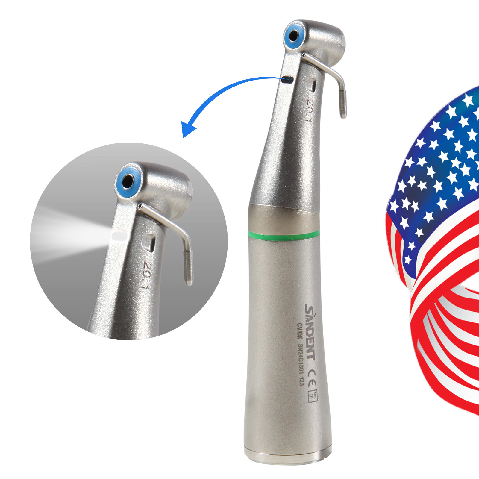 SANDENT Dental Surgical Implant 20:1 LED Fiber Optic Contra Angle Handpiece NSK