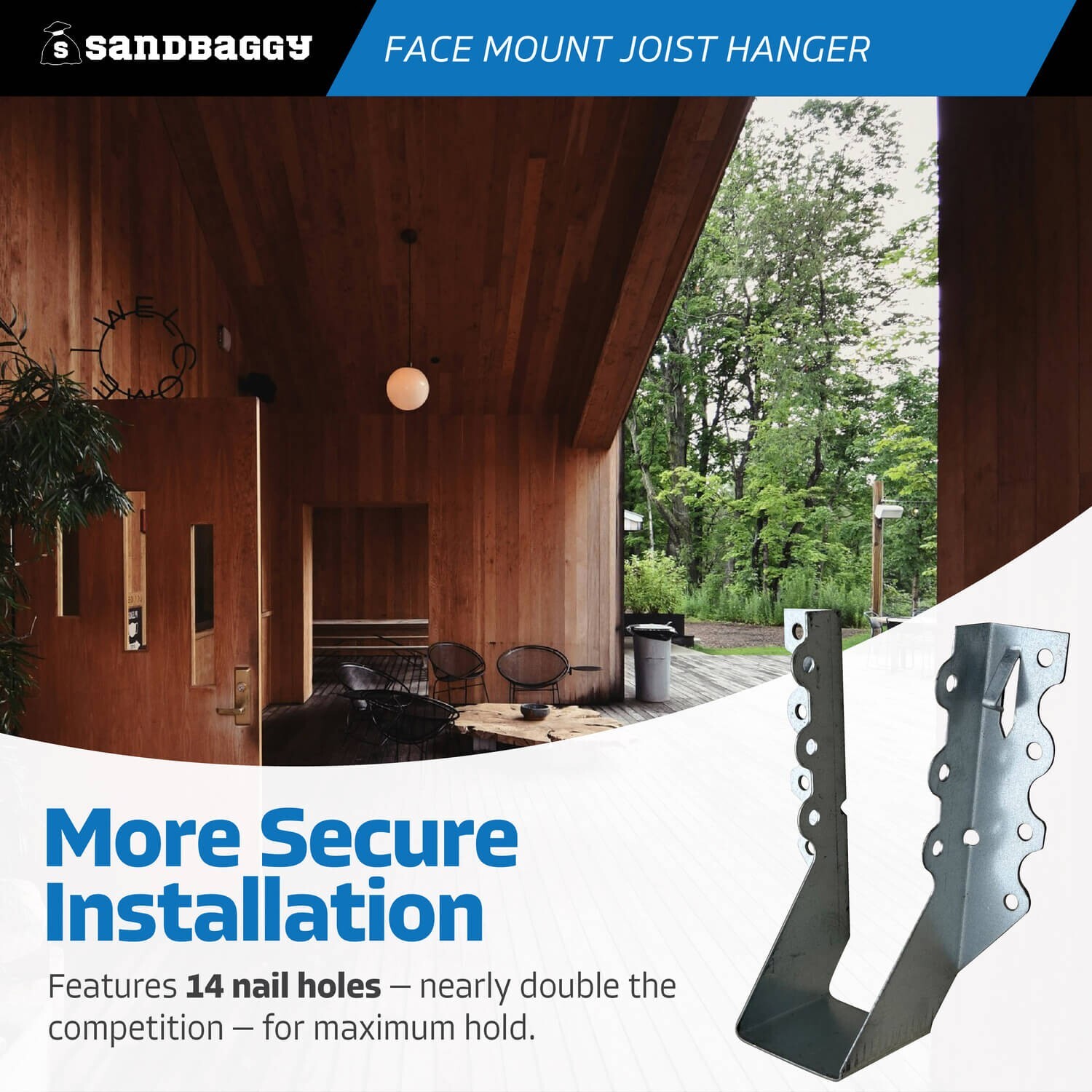 Sandbaggy Face Mount Joist Hanger for 2×6 and 2×8 Nominal Lumber (Galvanized)