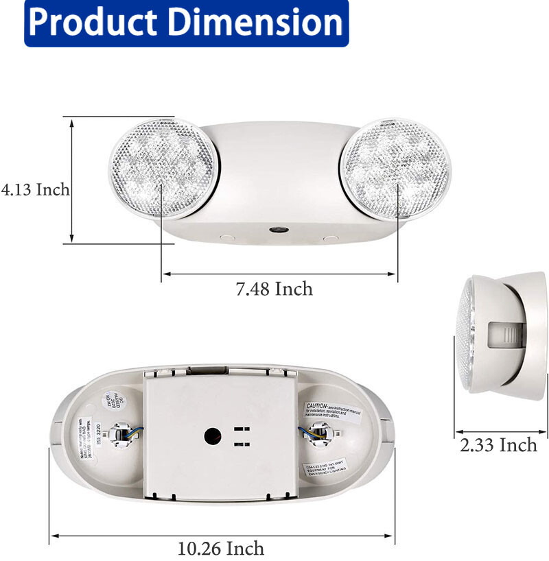 LED Emergency Light Fixtures Adjustable Double Heads Lamp w/Battery Backup UL