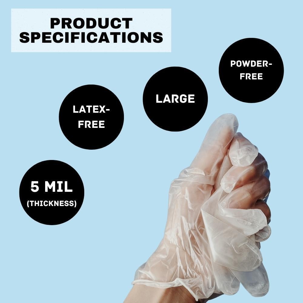 100-2000 Clear 5 Mil Industrial Vinyl Latex & Powder Free Disposable Gloves