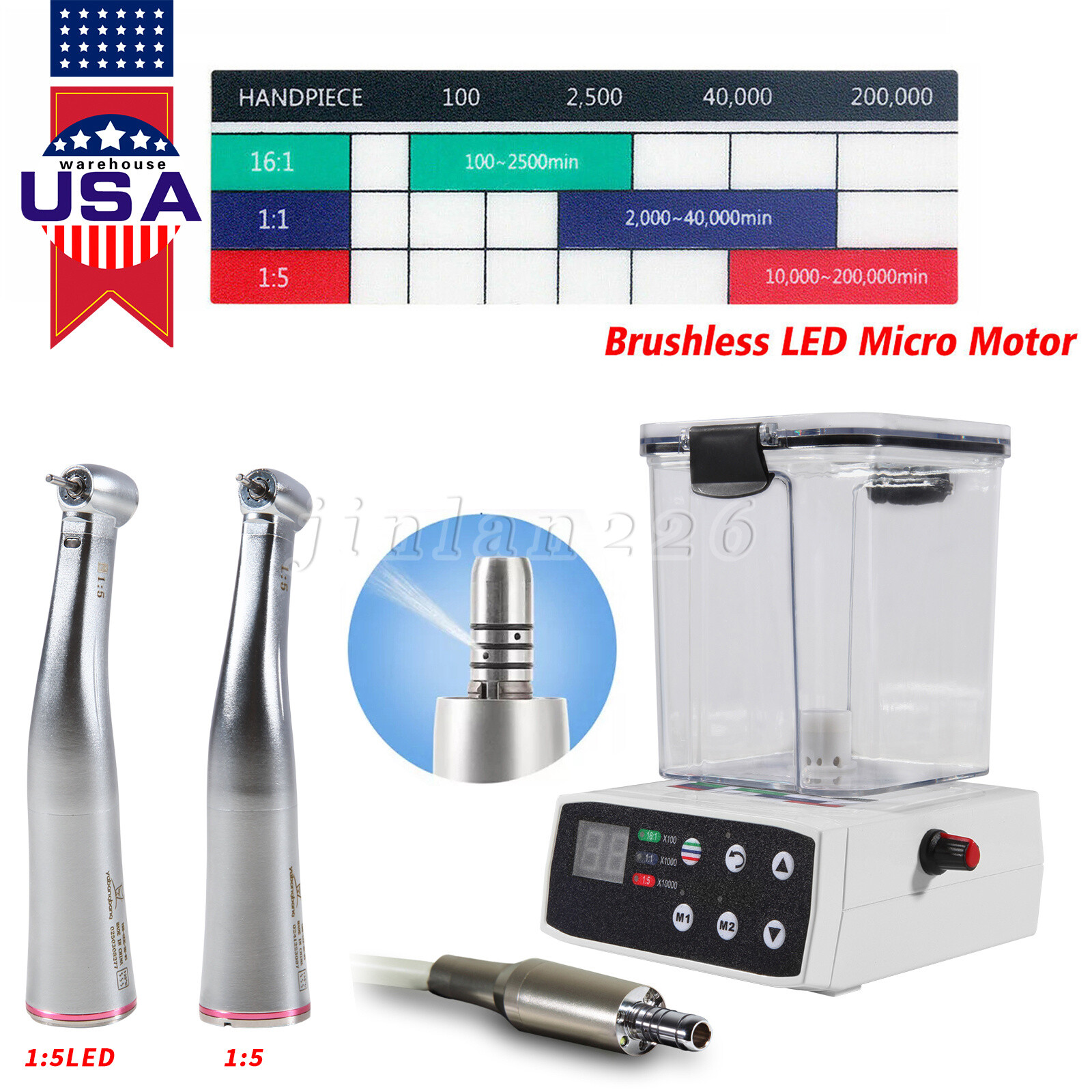 Dental Brushless LED Electric Micro Motor /1:5 Increasing Handpiece for Practice