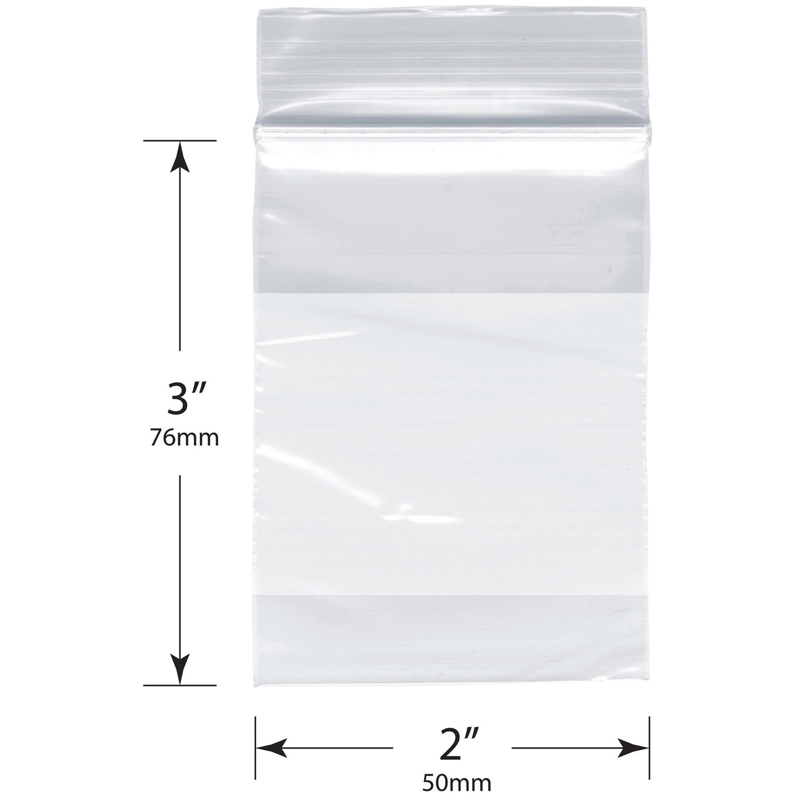 Plymor 2″ x 3″, 2 Mil with White-Block Zipper Reclosable Plastic Bags