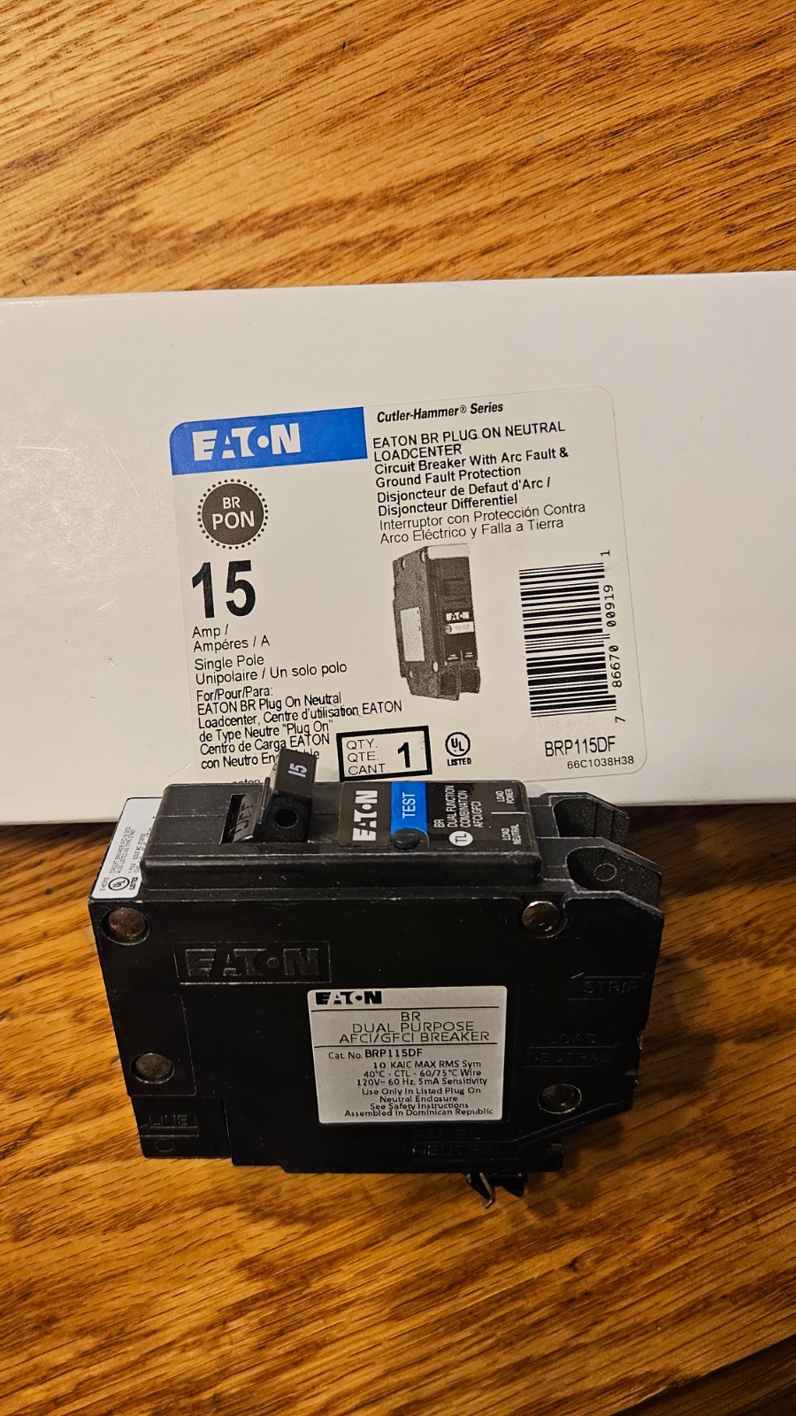 Eaton BRP 20A, 15A 1-Pole Circuit Breaker AFCI/GFCI/COMBO