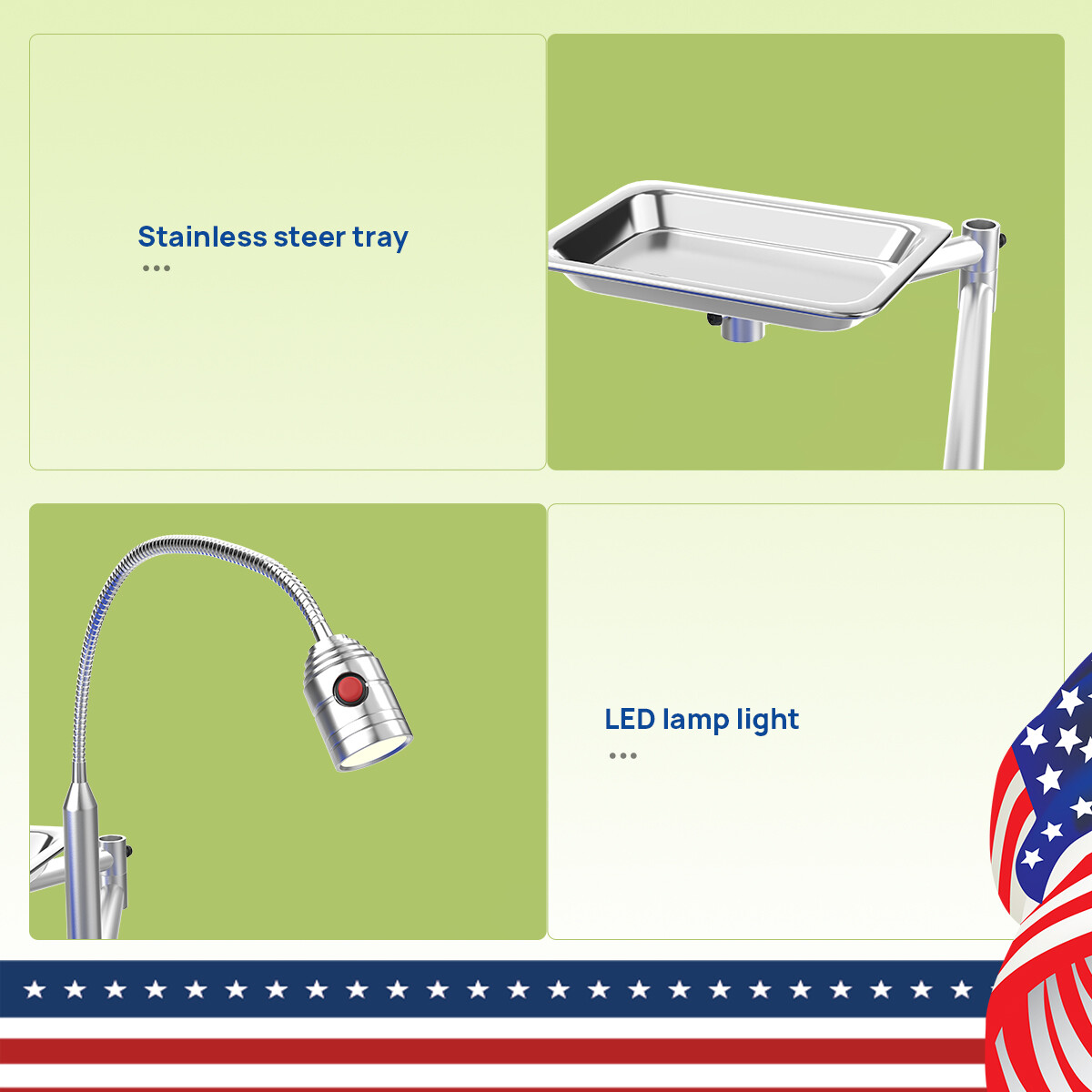 5 Types Portable Dental Folding Chair Package LED Light+Air Turbine Unit 4 Holes