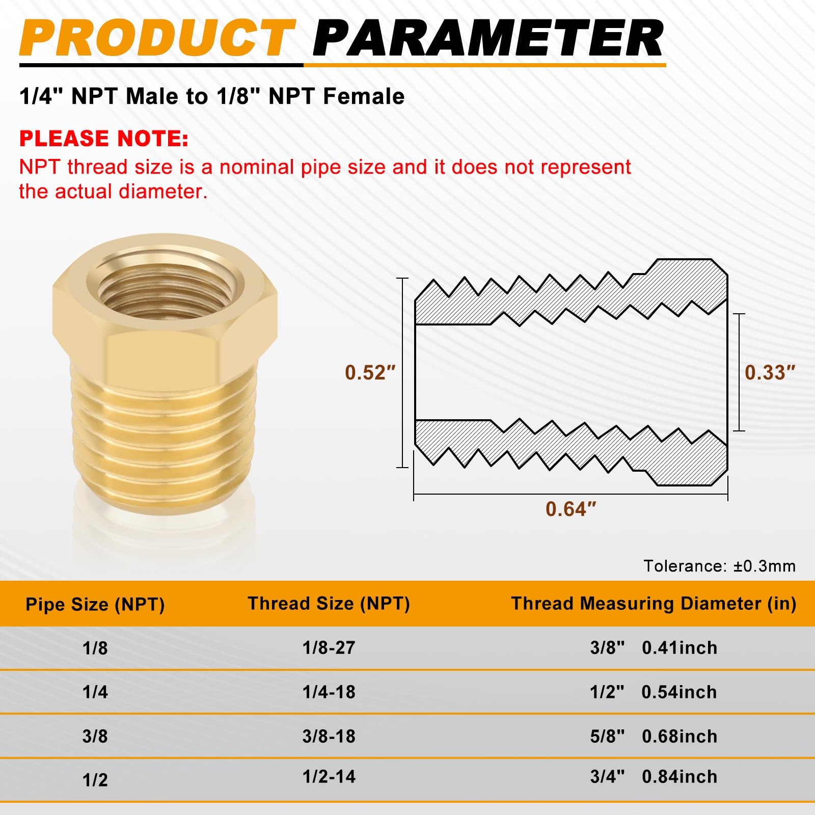 4pcs Heavy Duty 1/4 NPT Male Thread to 1/8 NPT Female Thread Brass Reducer